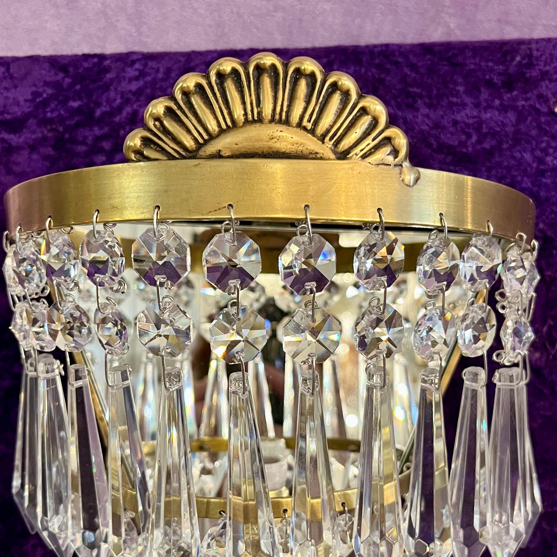 A Single Delos Custom Brass and Crystal Waterfall Sconce