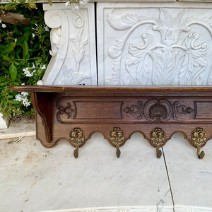 Antique French Oak Wall Coat Rack