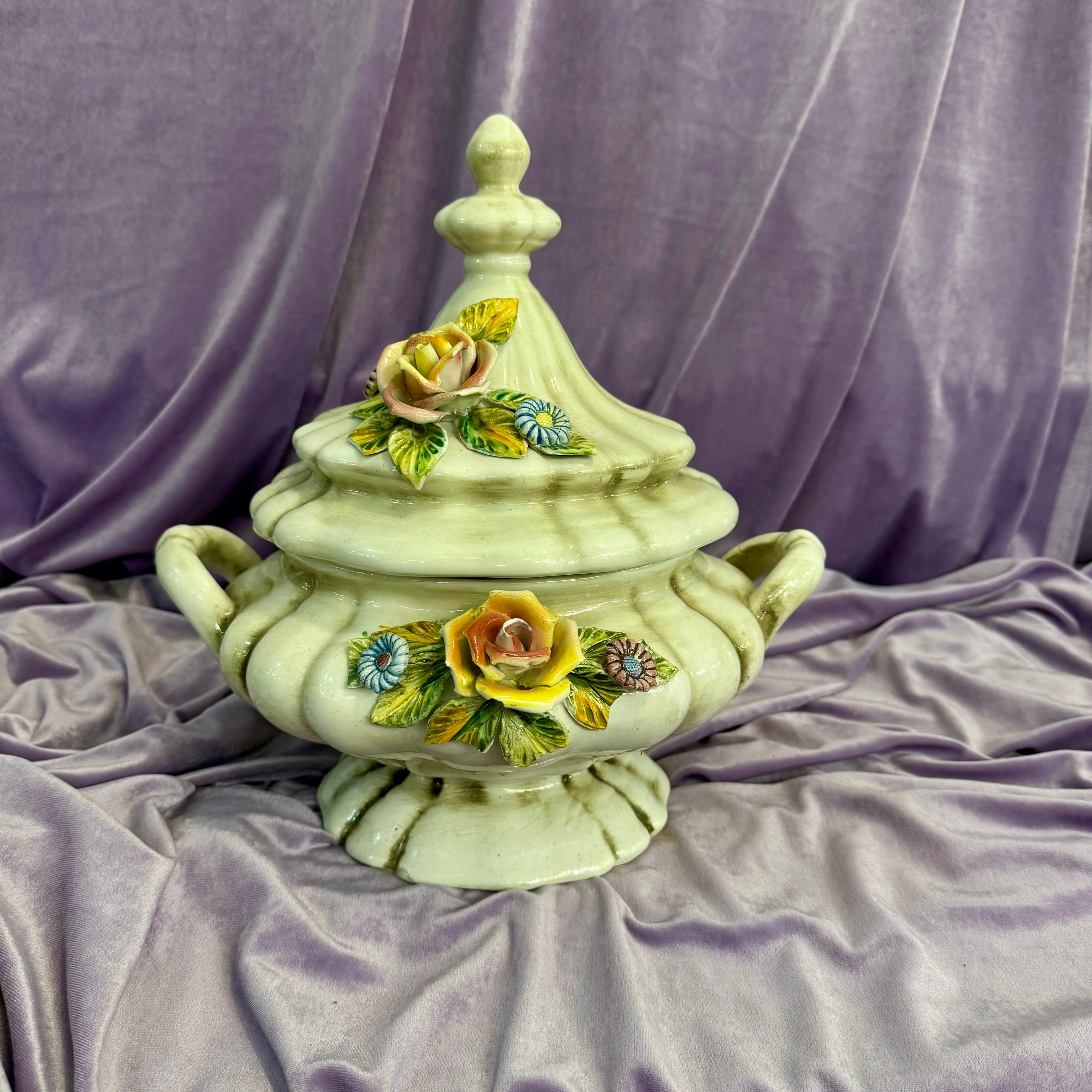 Capodimonte Porcelain Tureen with Applied Roses
