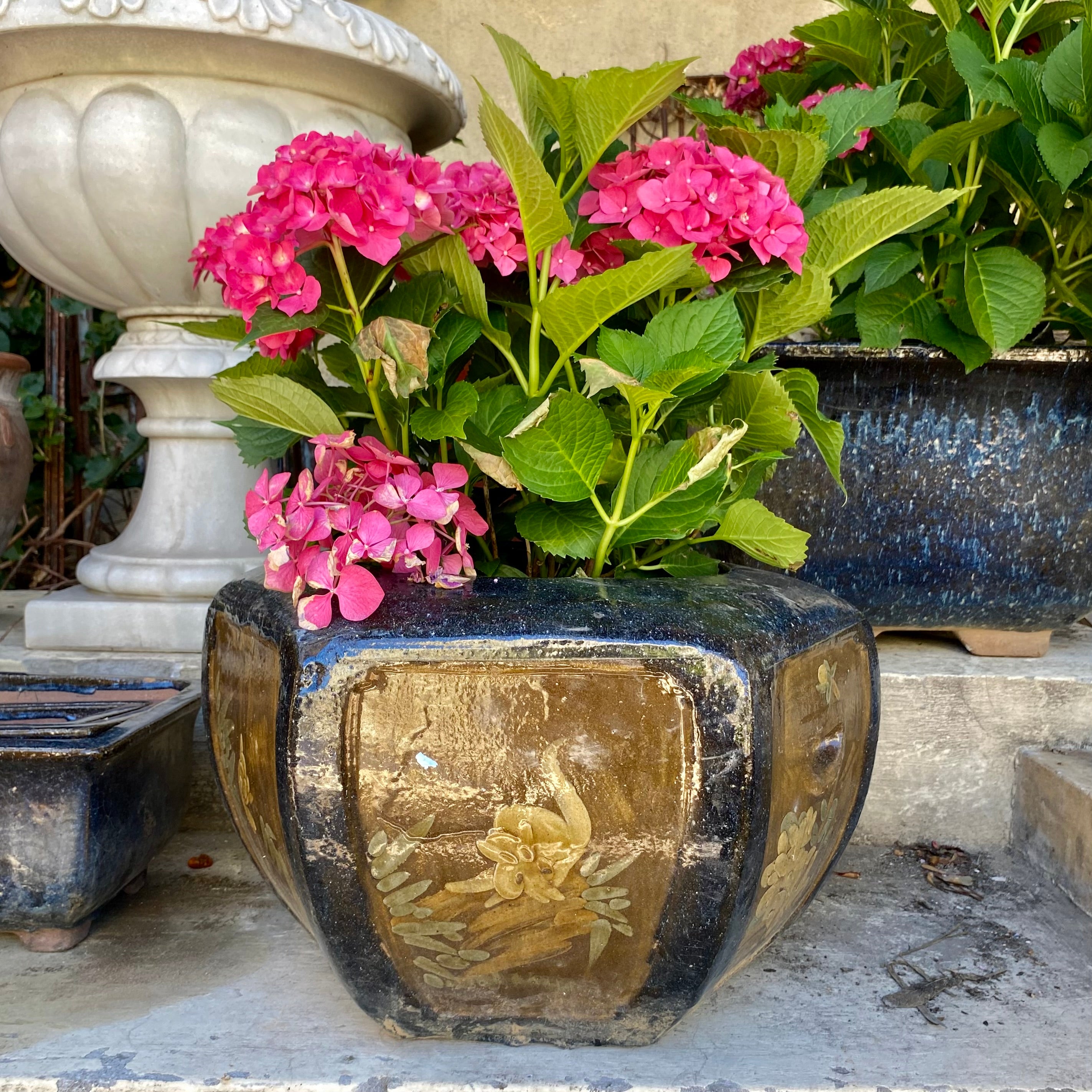 Oriental Hand Painted Terracotta pot - SOLD