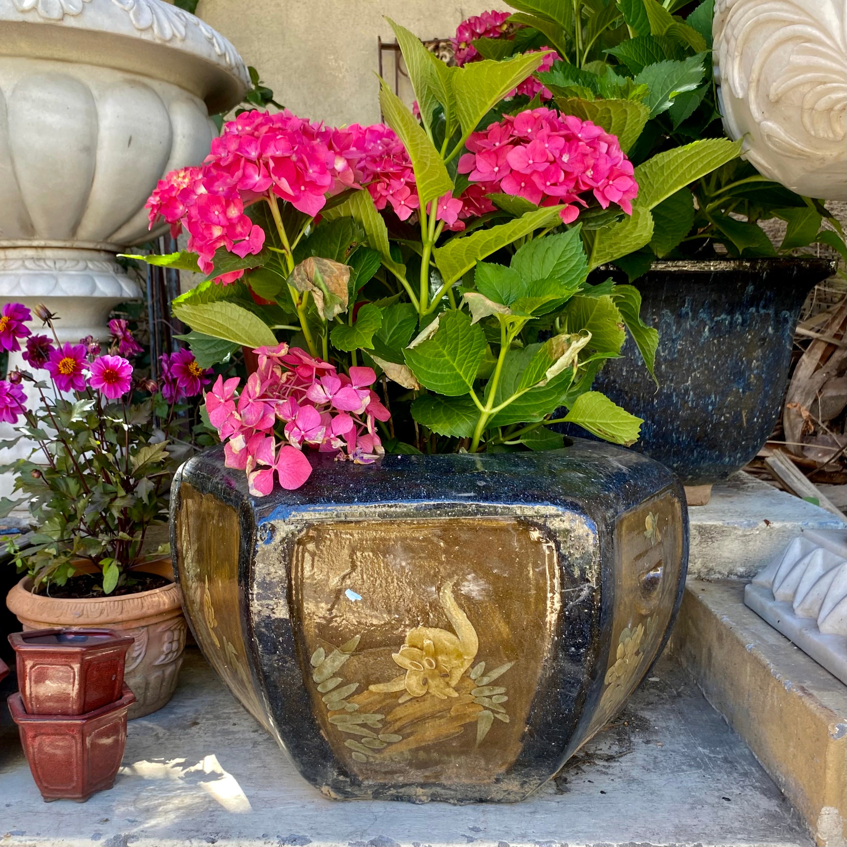 Oriental Hand Painted Terracotta pot - SOLD