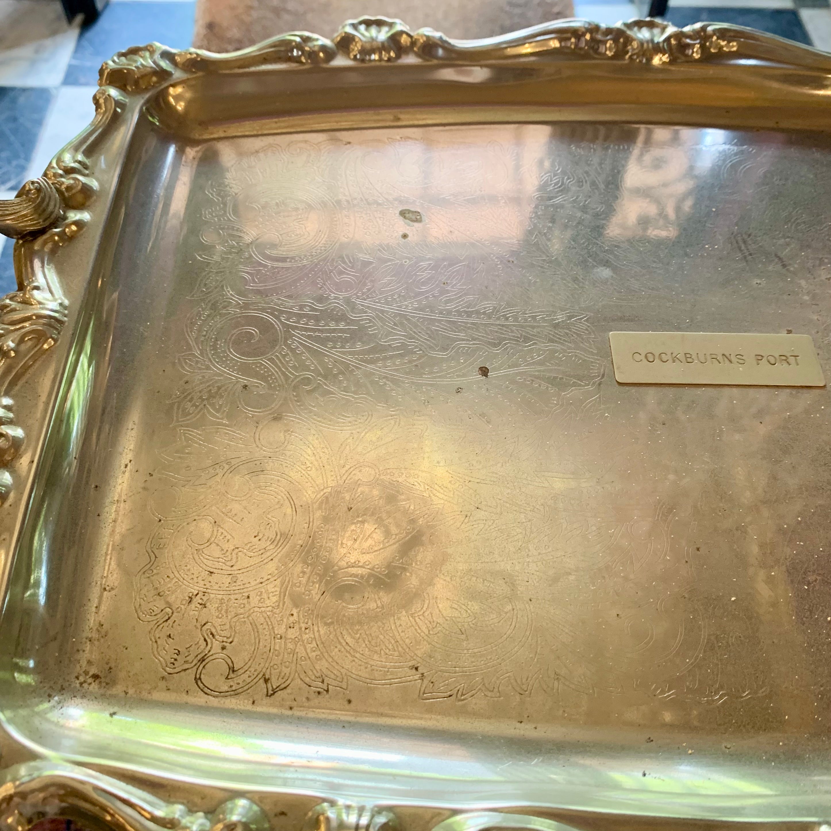 Vintage 'Cockburns Port' Servers Tray with Etched Design