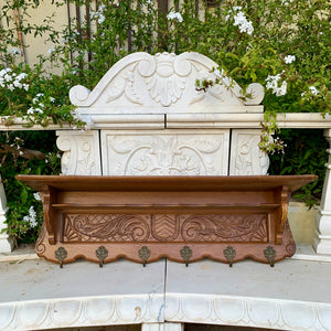 Antique Oak French Coat Rack with Second Shelf