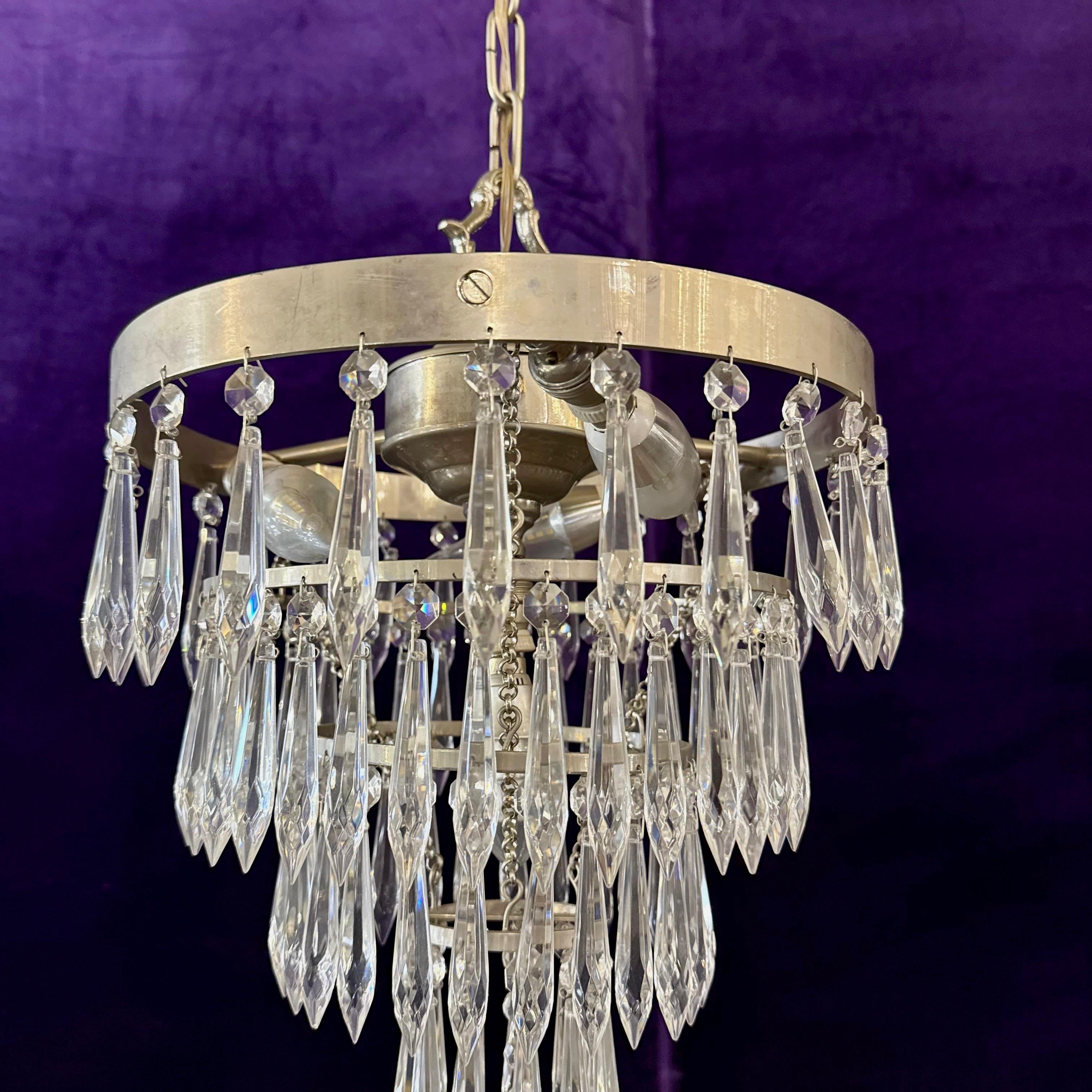 Custom Nickel-Plated Waterfall Chandelier by Delos