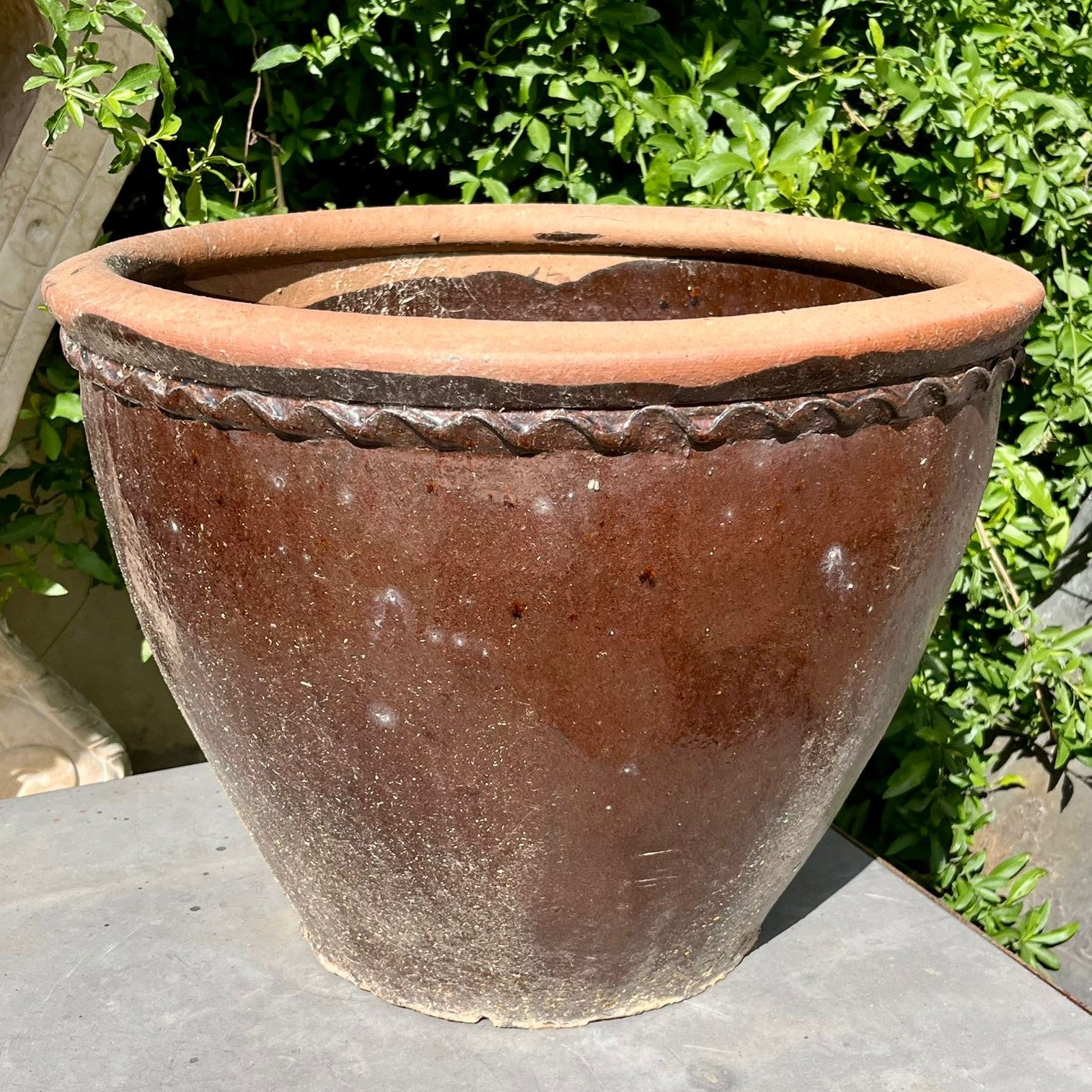 Deep Brown with Rope Moulding Glazed Terracotta Planter