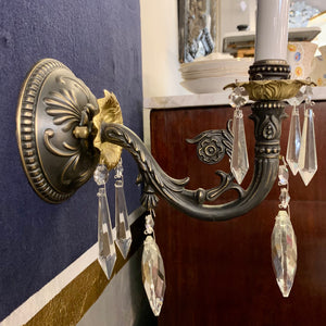 Intricate Brass One Arm Sconce with Crystals