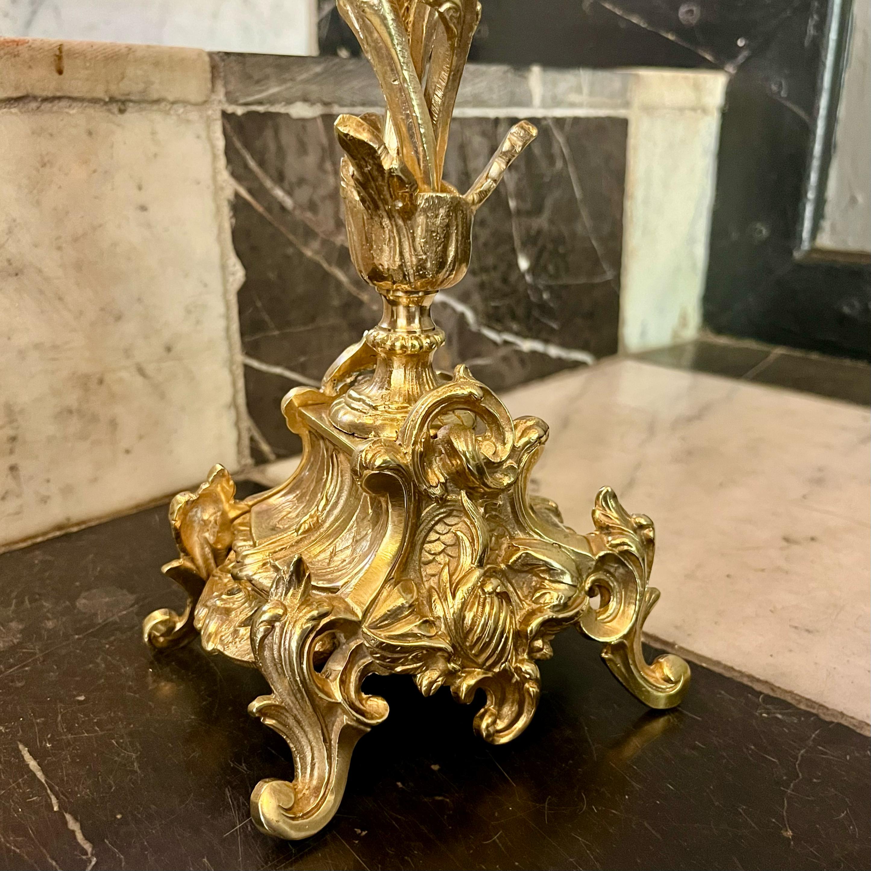 Antique Pair of Polished Brass Candelarbras