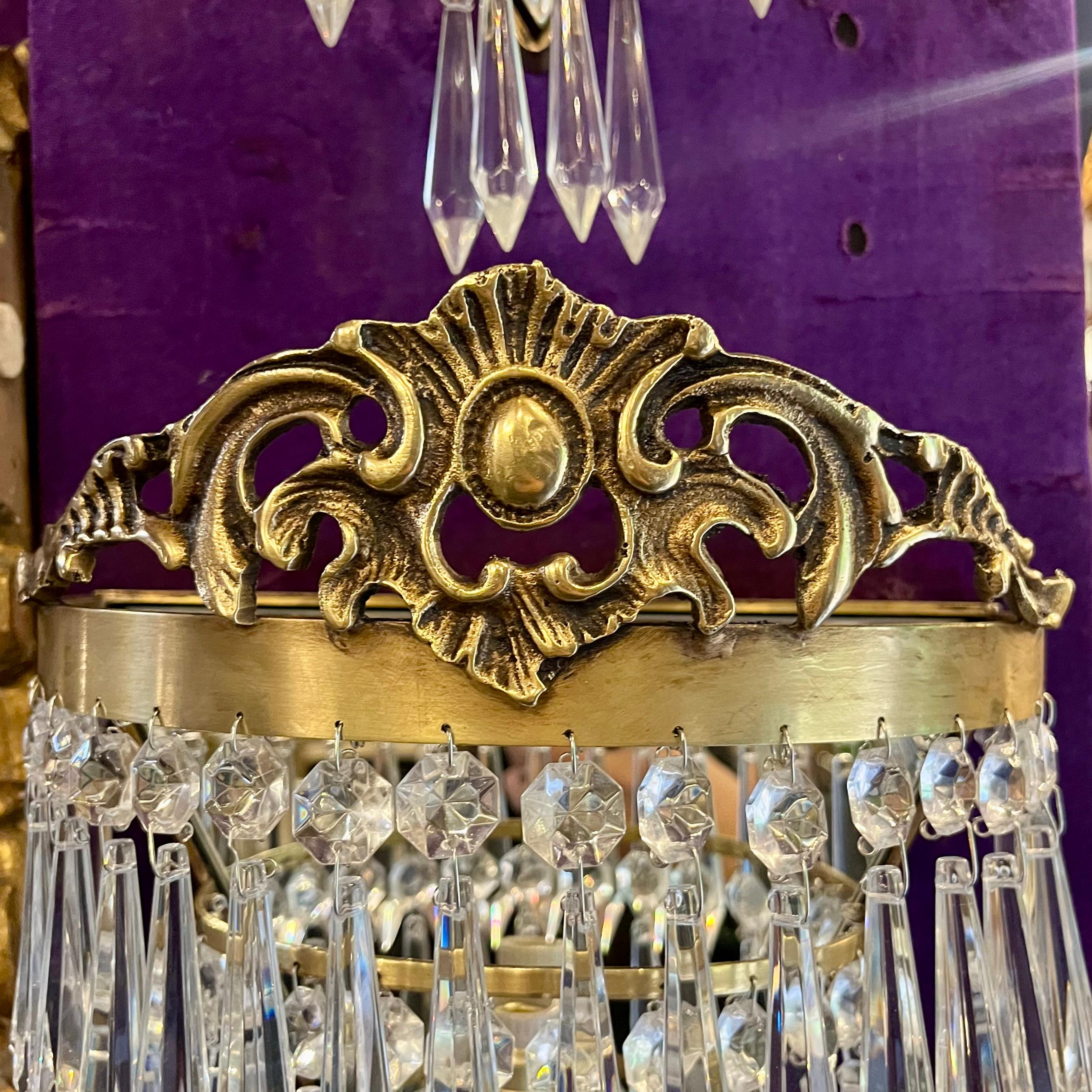 Delos Custom Made Brass and Crystal Waterfall Sconce