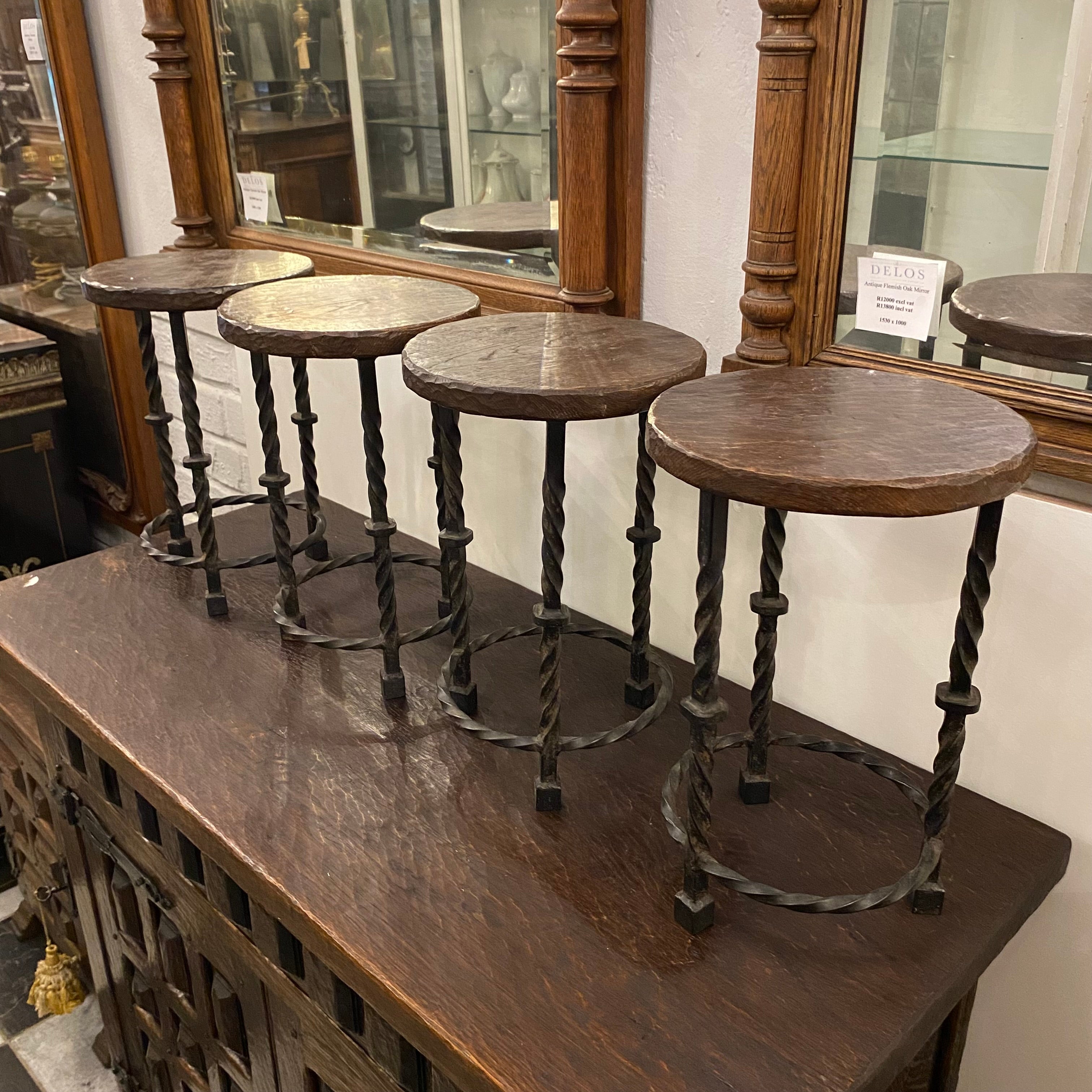 Set of 4 Antique Oak Spanish Stools - SOLD