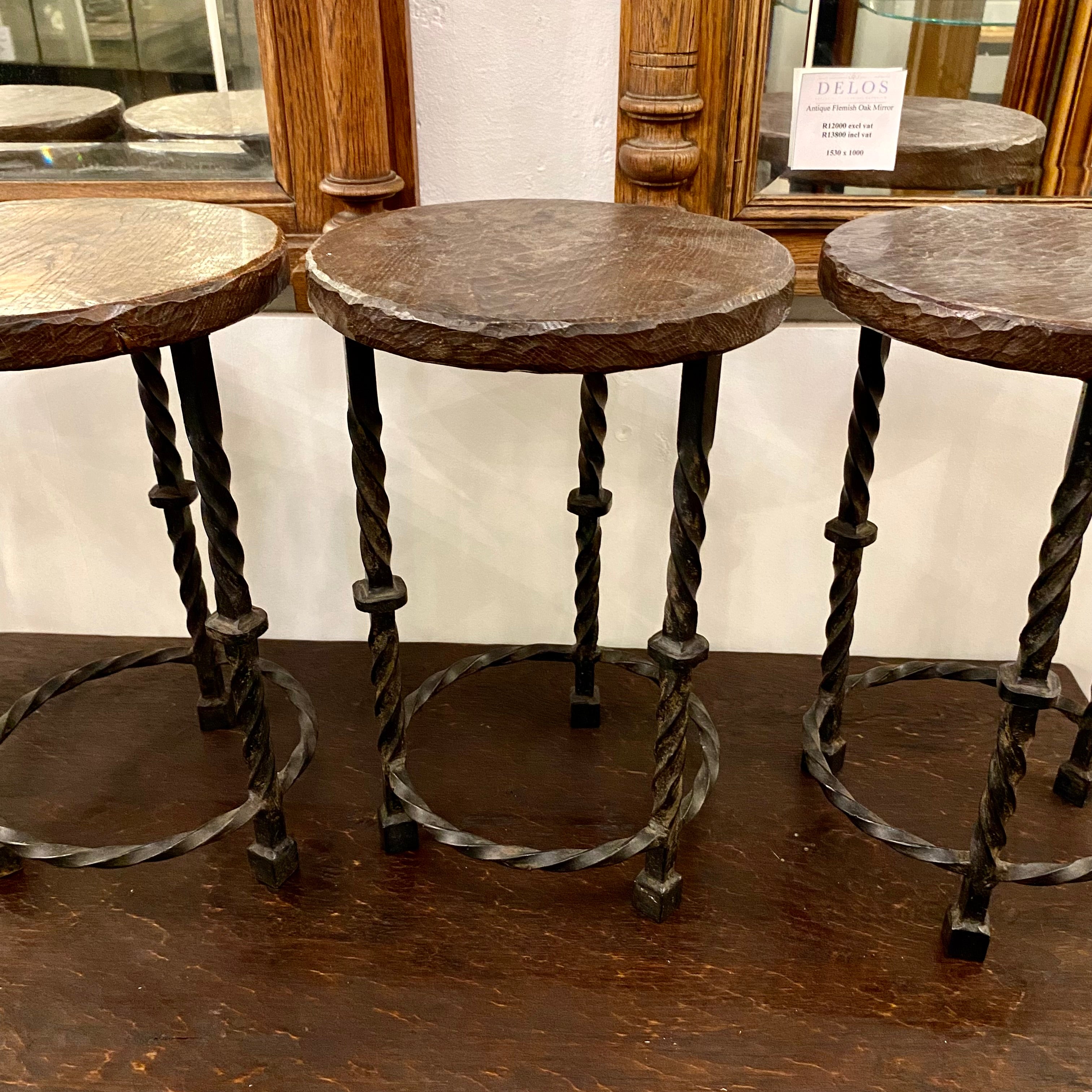 Set of 4 Antique Oak Spanish Stools - SOLD