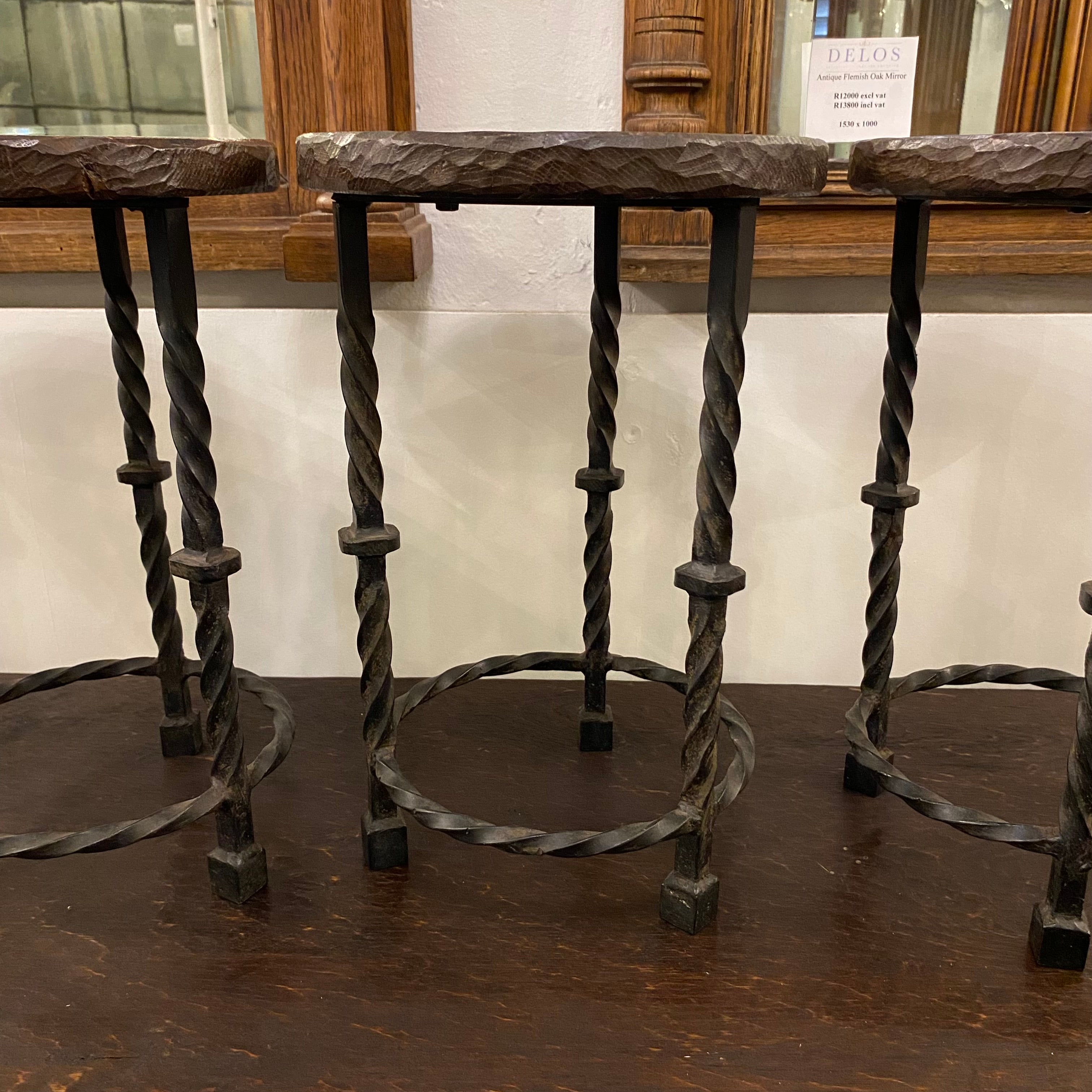 Set of 4 Antique Oak Spanish Stools - SOLD