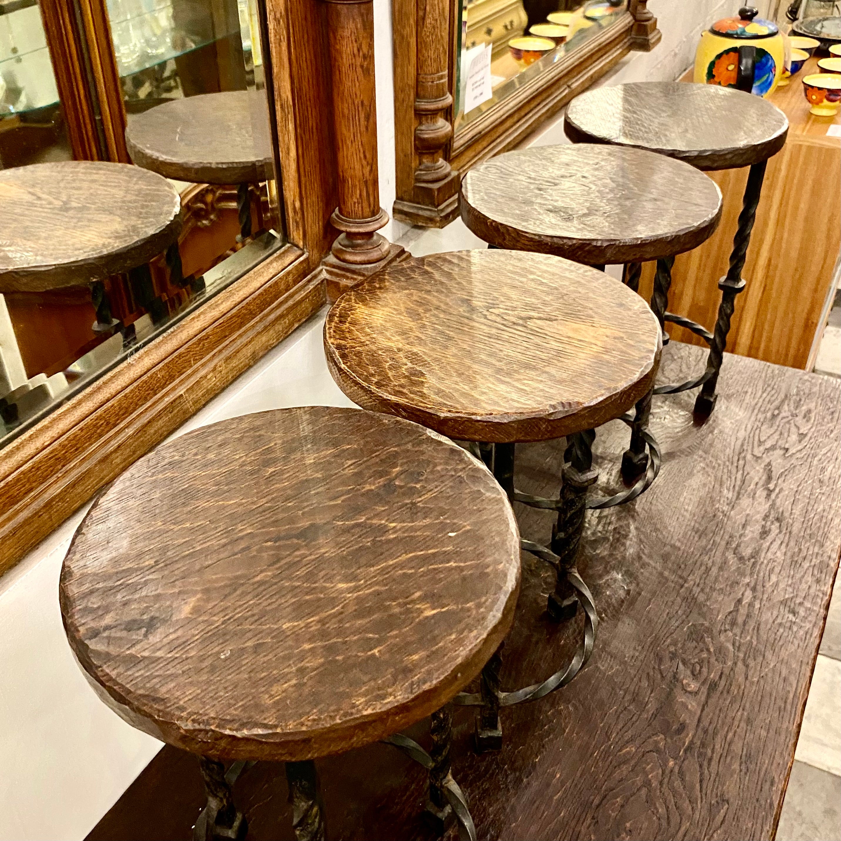 Set of 4 Antique Oak Spanish Stools - SOLD