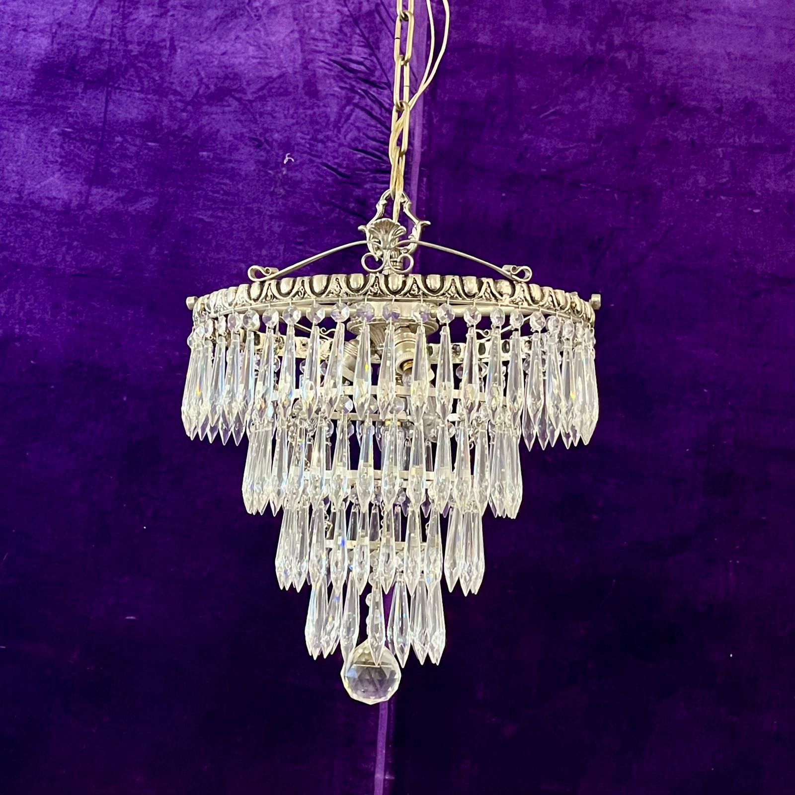Nickel and Crystal Waterfall Chandelier