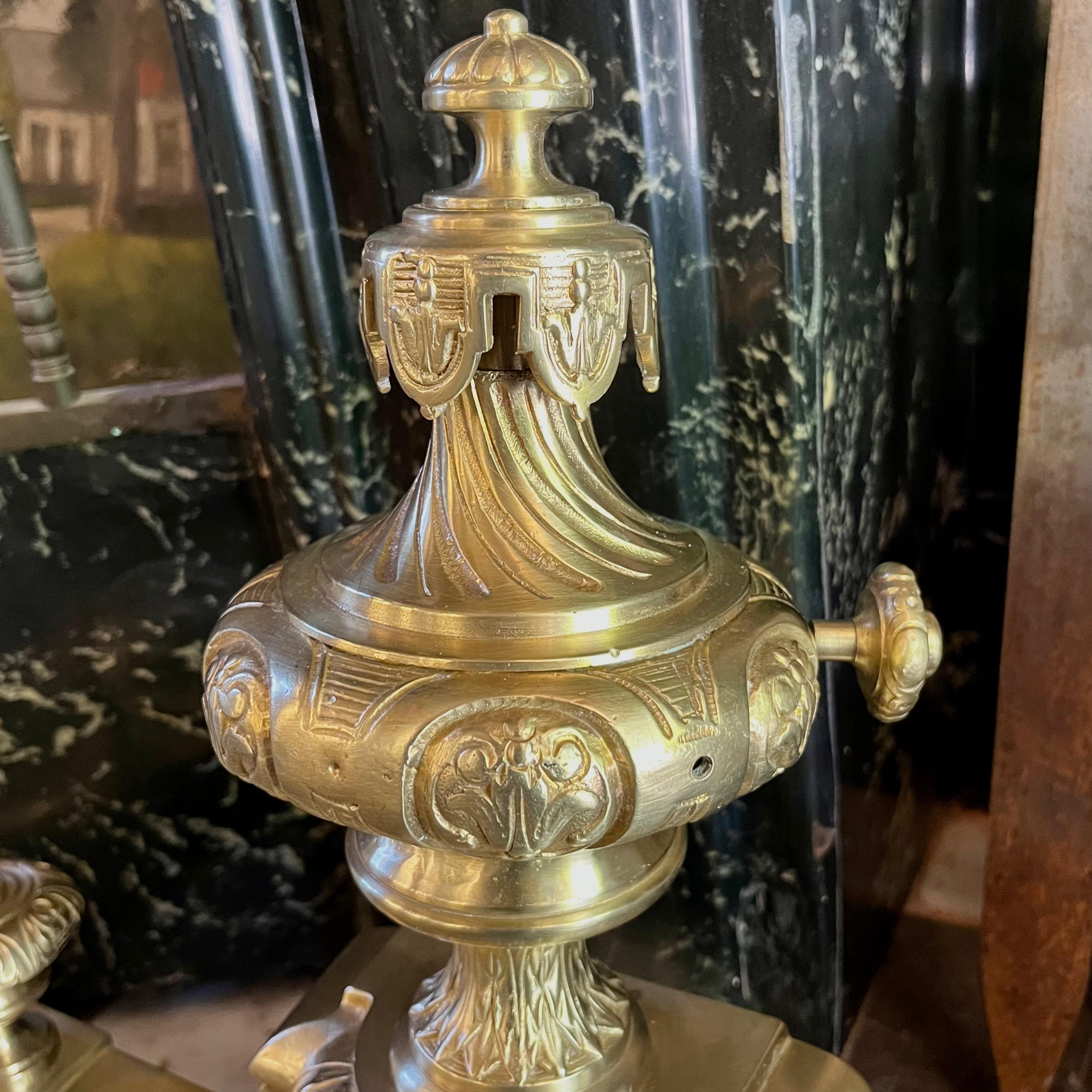 Gilded Brass Fireplace Fender with Urn Finials