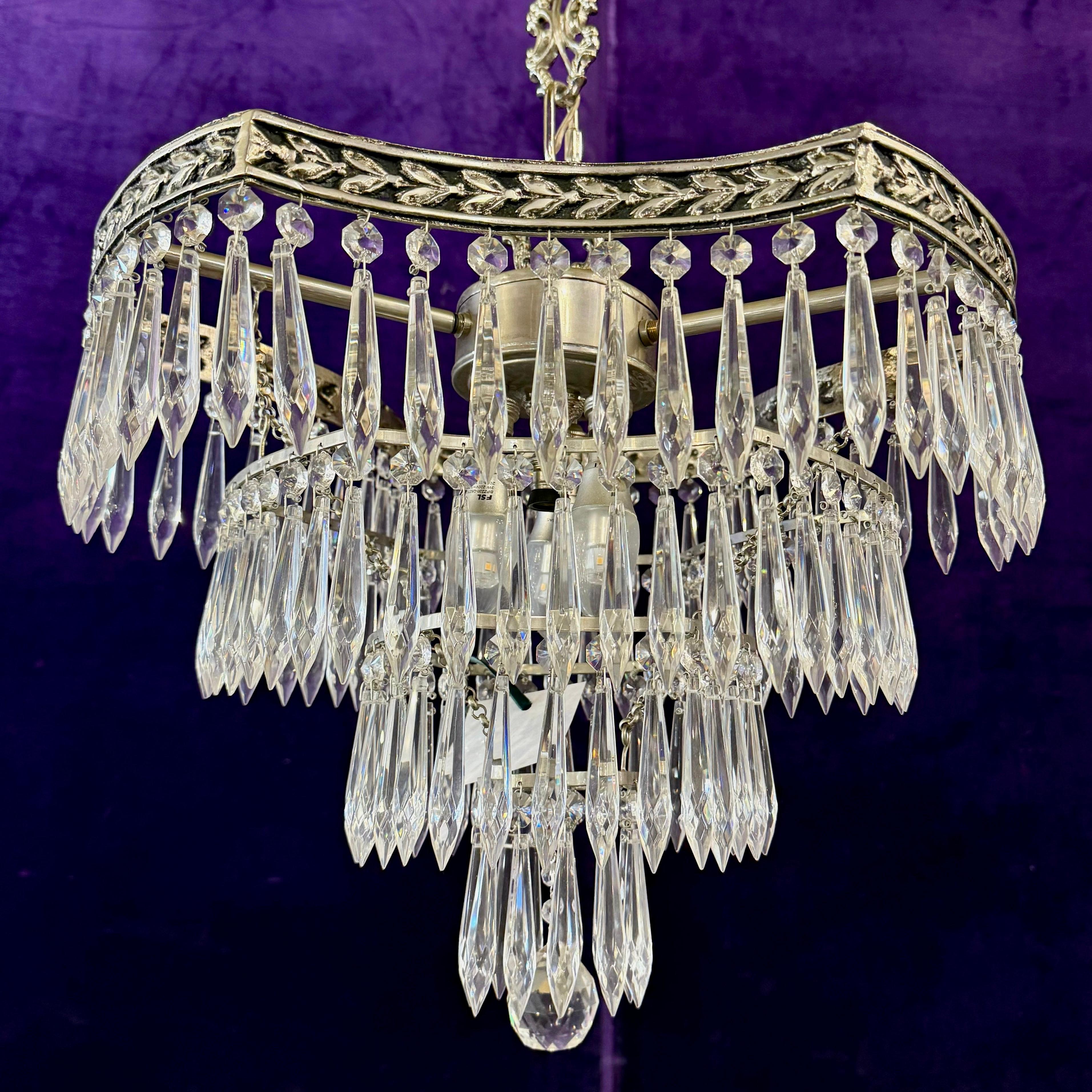Delos Custom Made Nickel and Crystal Waterfall Chandelier - SOLD