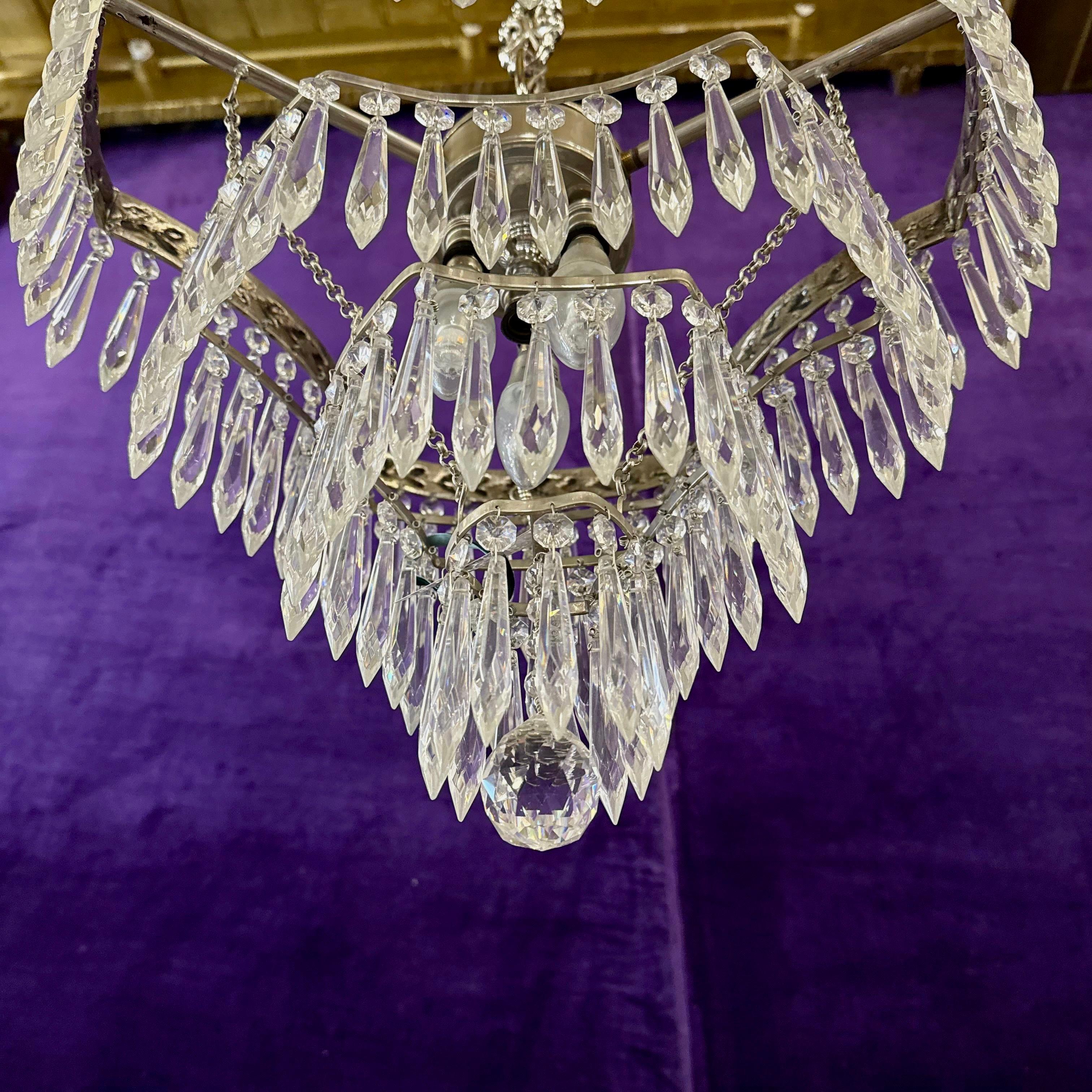 Delos Custom Made Nickel and Crystal Waterfall Chandelier - SOLD