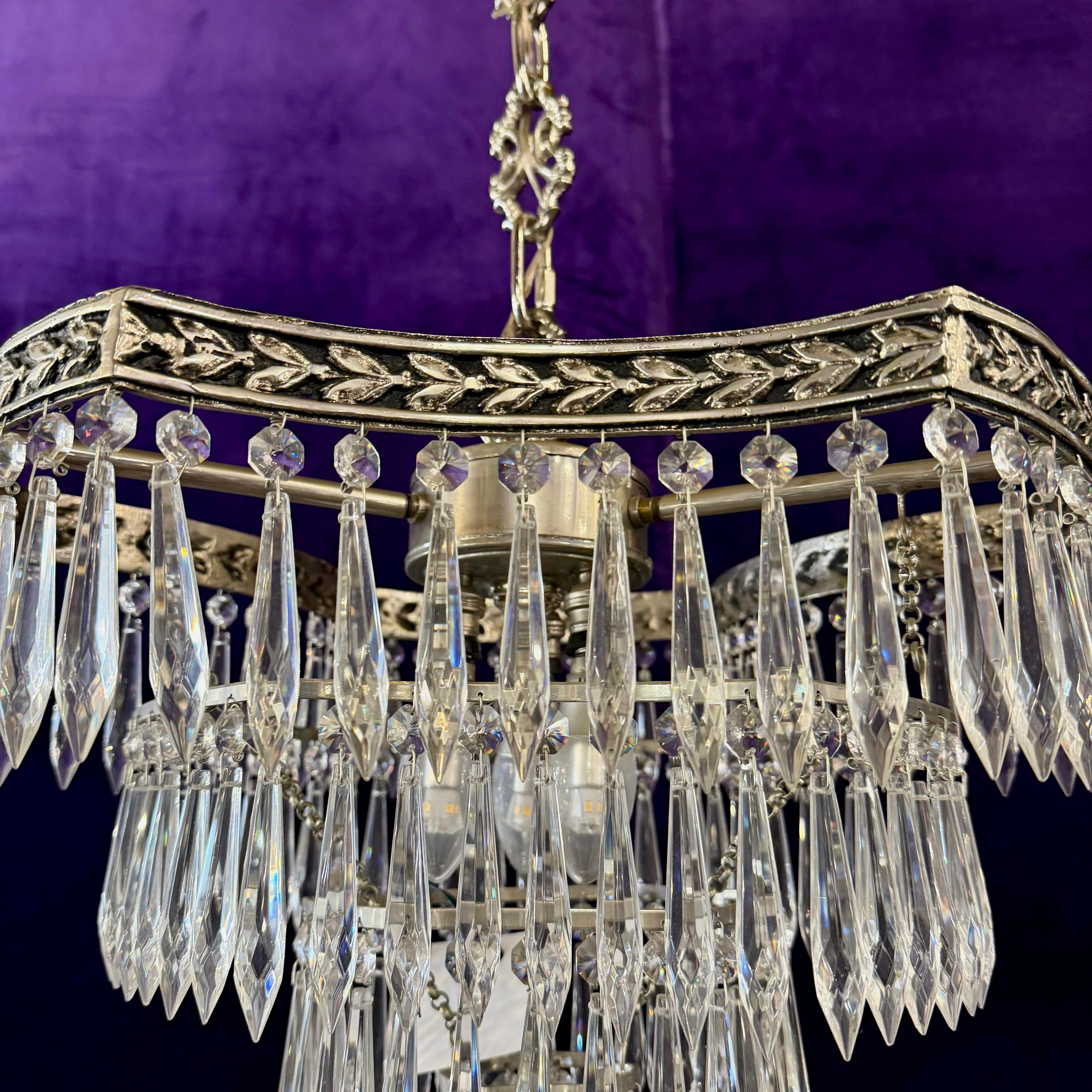Delos Custom Made Nickel and Crystal Waterfall Chandelier - SOLD