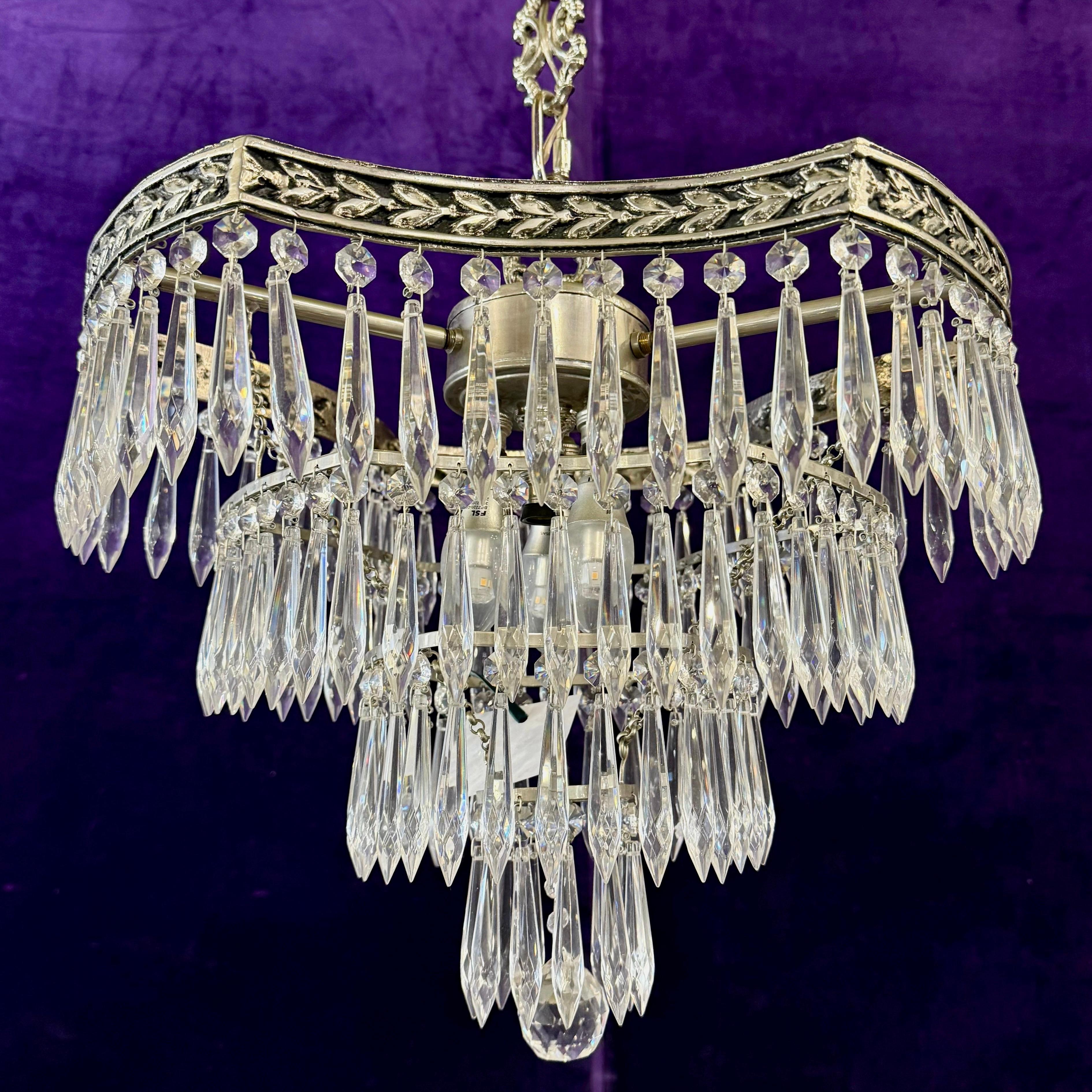 Delos Custom Made Nickel and Crystal Waterfall Chandelier - SOLD
