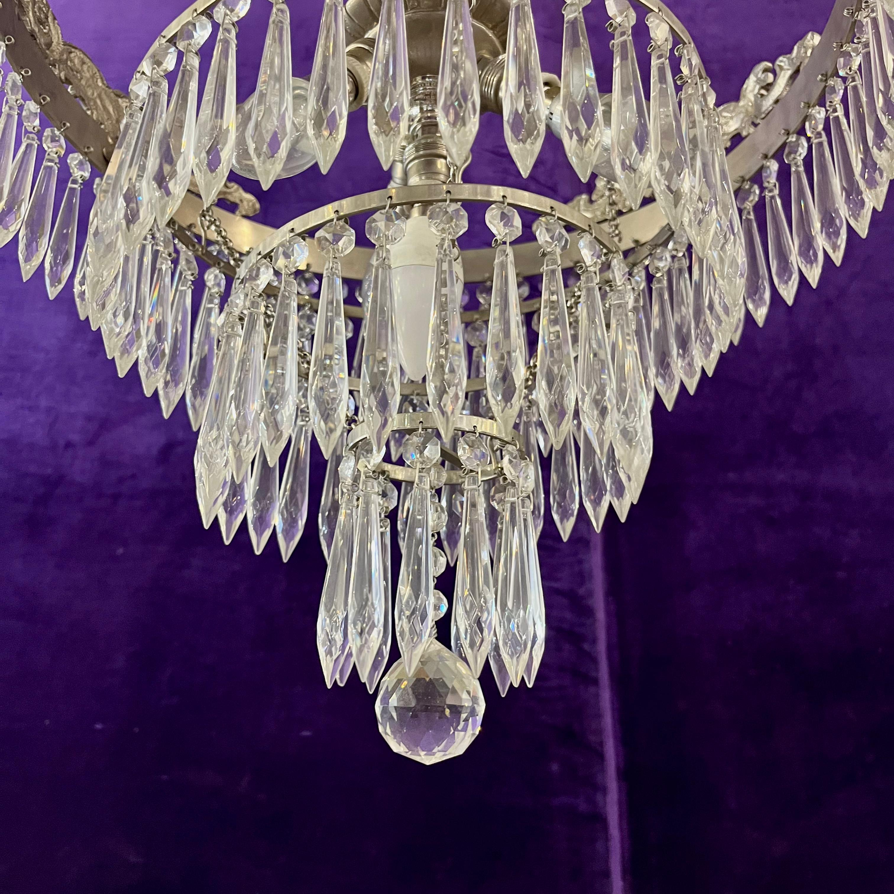 Delos Custom Nickel Waterfall Chandelier with Antique Castings