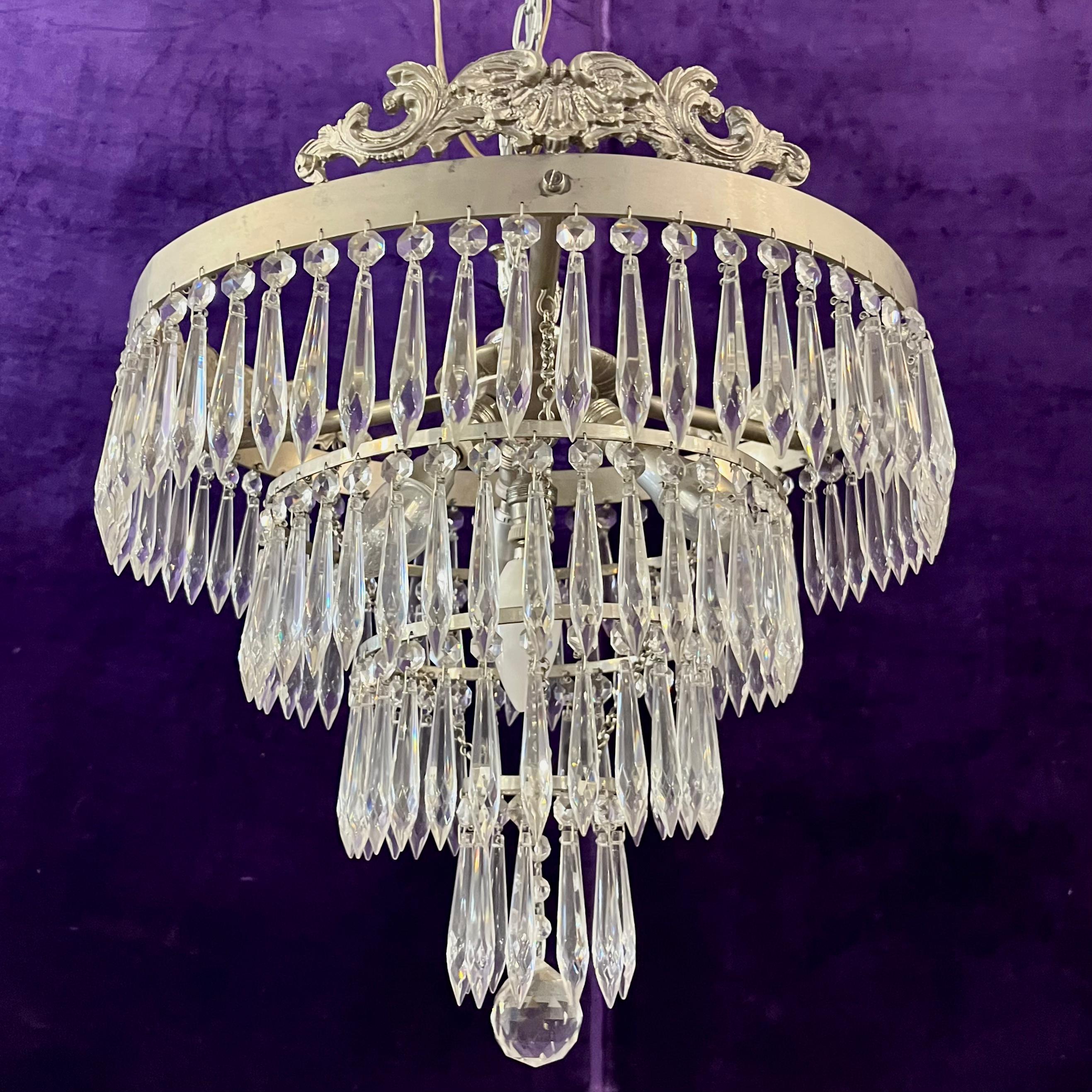 Delos Custom Nickel Waterfall Chandelier with Antique Castings