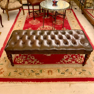 Vintage Deep Button Leather Bench - SOLD