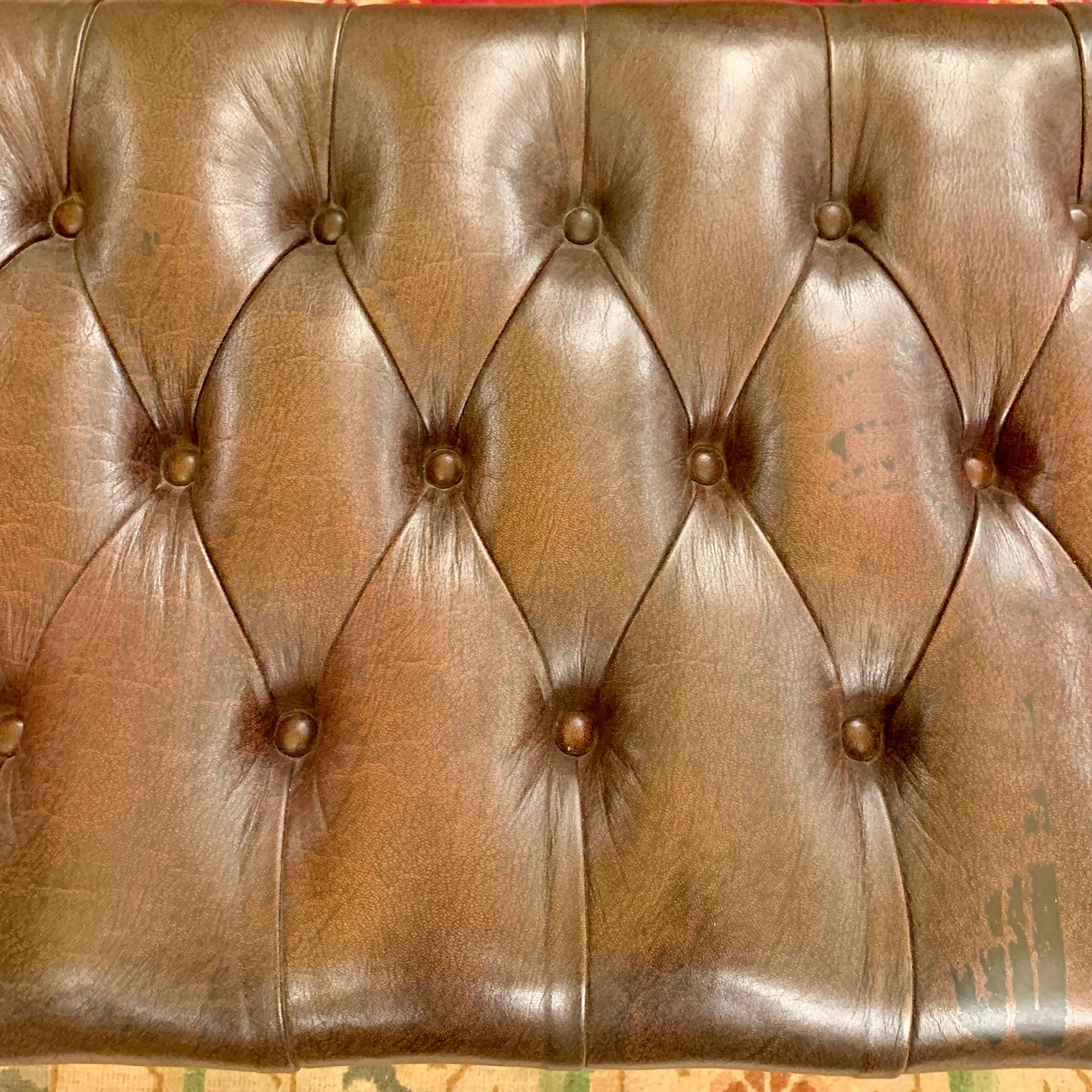 Vintage Deep Button Leather Bench - SOLD