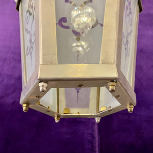 Aged Nickel and Frosted Glass with Etched Design Lantern