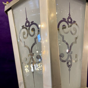 Aged Nickel and Frosted Glass with Etched Design Lantern