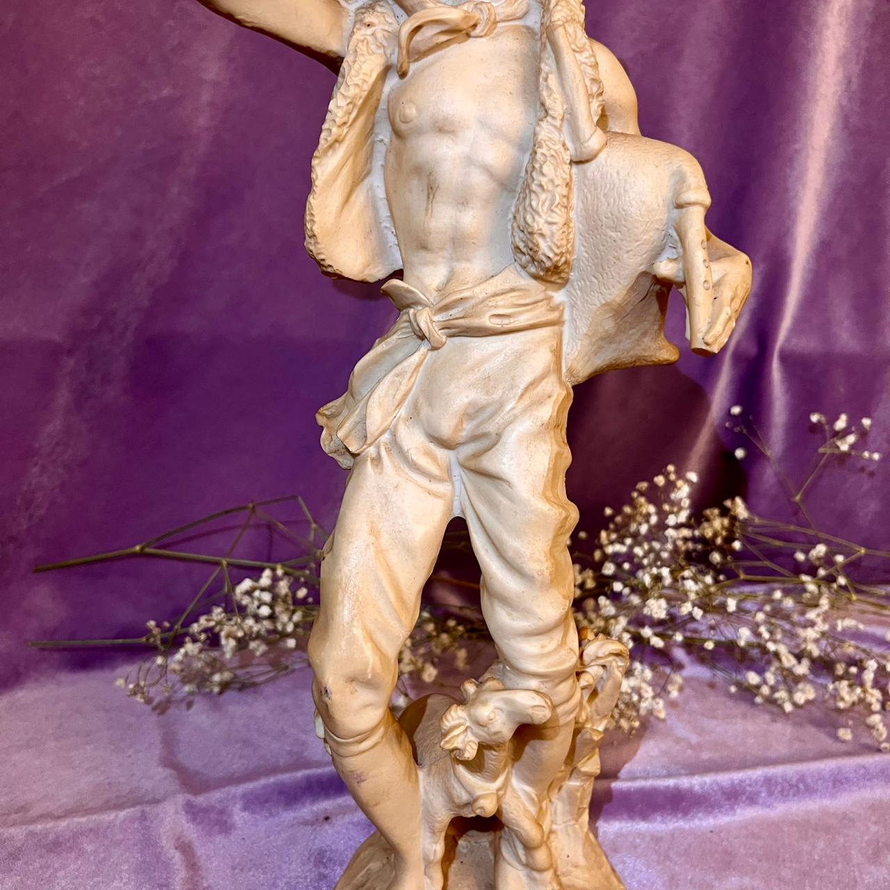 Neoclassical Shepherd Figurine with Lamb