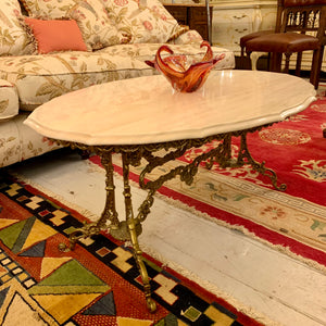 Antique Ornate Cast Brass Coffee Table with Marble Top