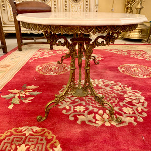 Antique Ornate Cast Brass Coffee Table with Marble Top