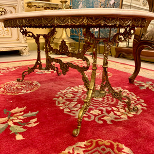 Antique Ornate Cast Brass Coffee Table with Marble Top