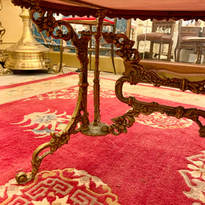 Antique Ornate Cast Brass Coffee Table with Marble Top