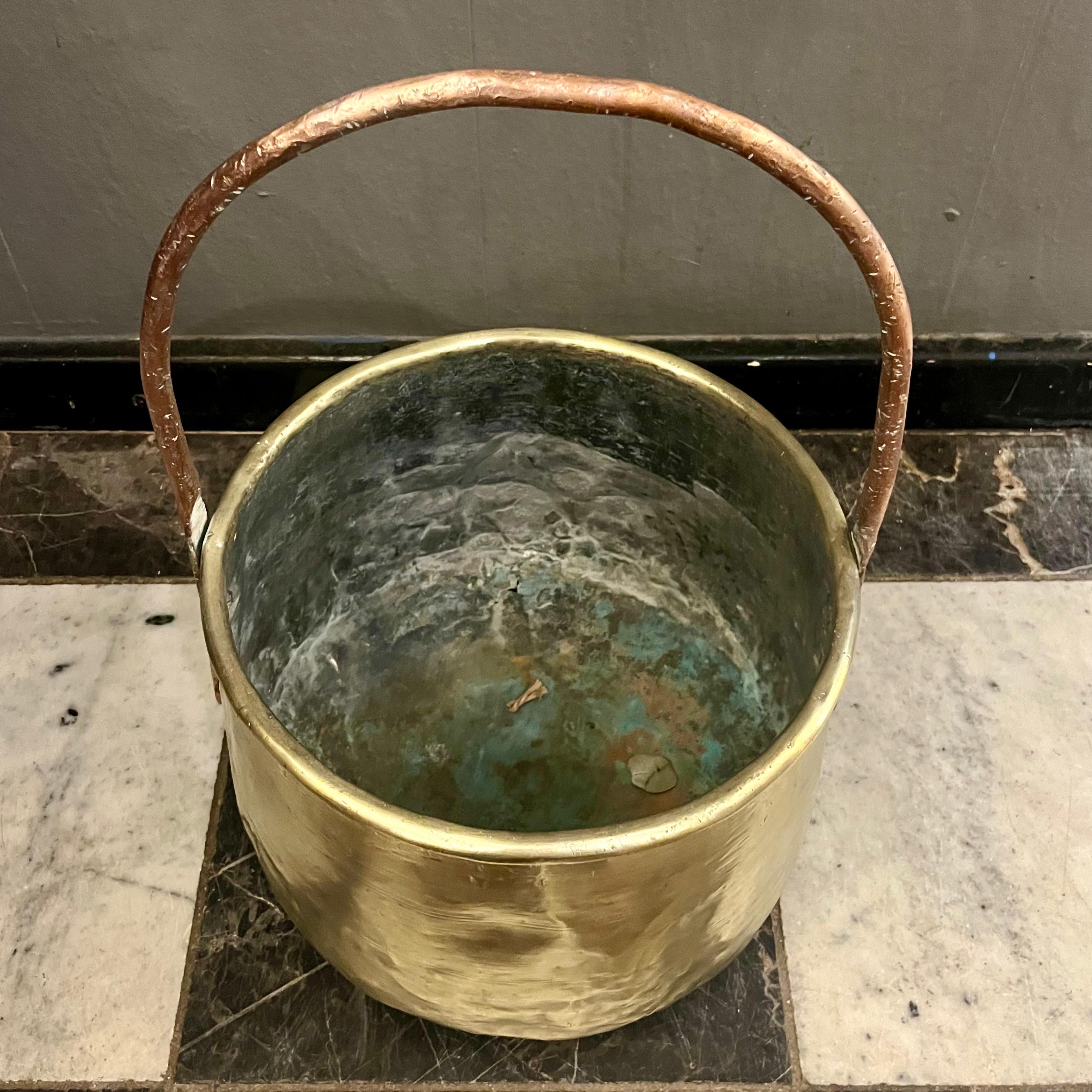 Antique Brass Jam Pot with Copper Handle