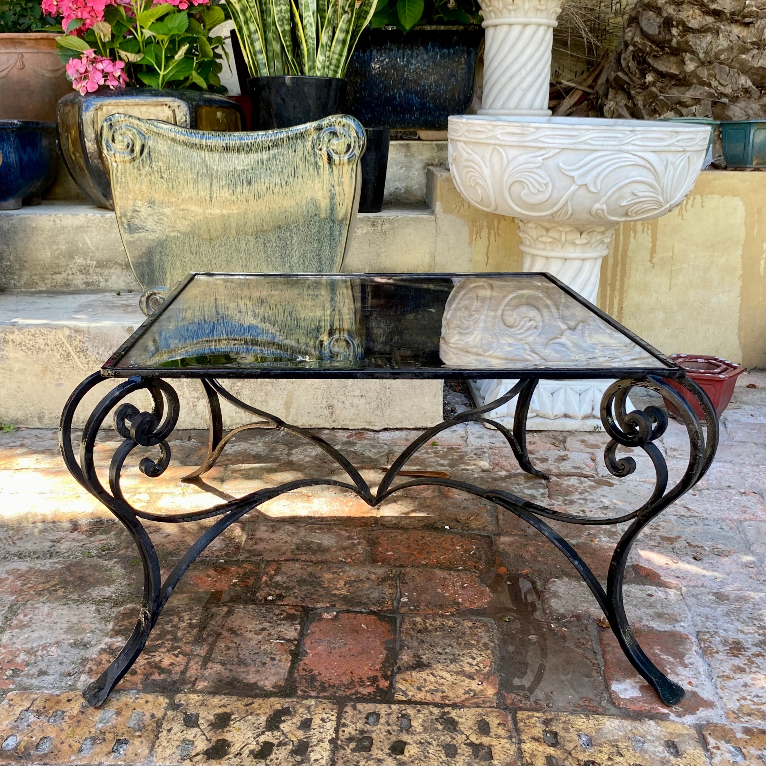 Wrought Iron and Glass Garden Coffee Table