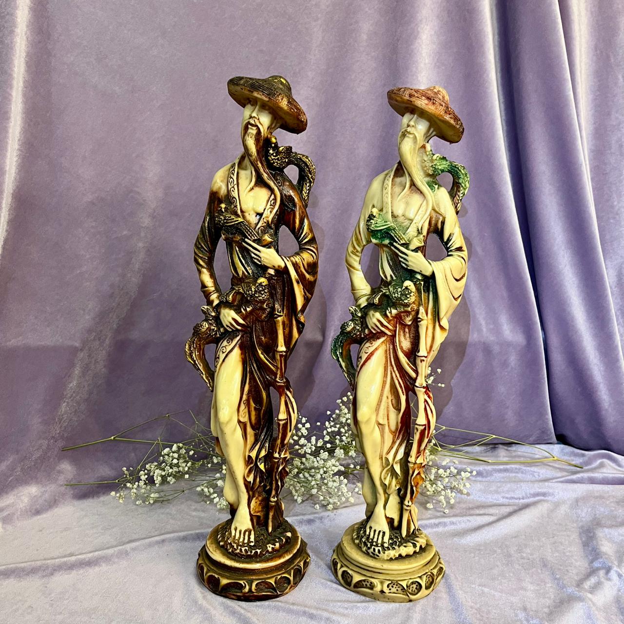 Pair Oriental Scholars with Dragon Statues