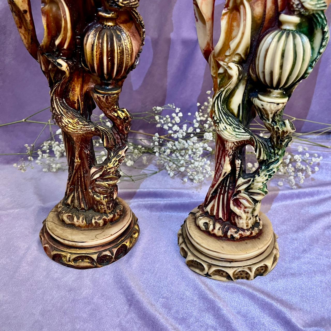 Pair Oriental Ladies with Phoenix Statues