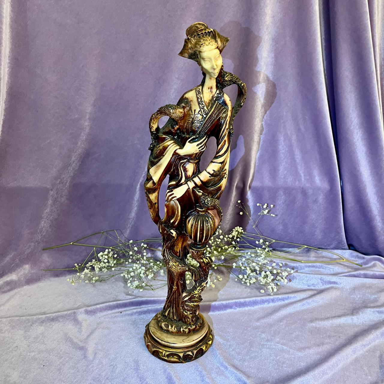 Pair Oriental Ladies with Phoenix Statues