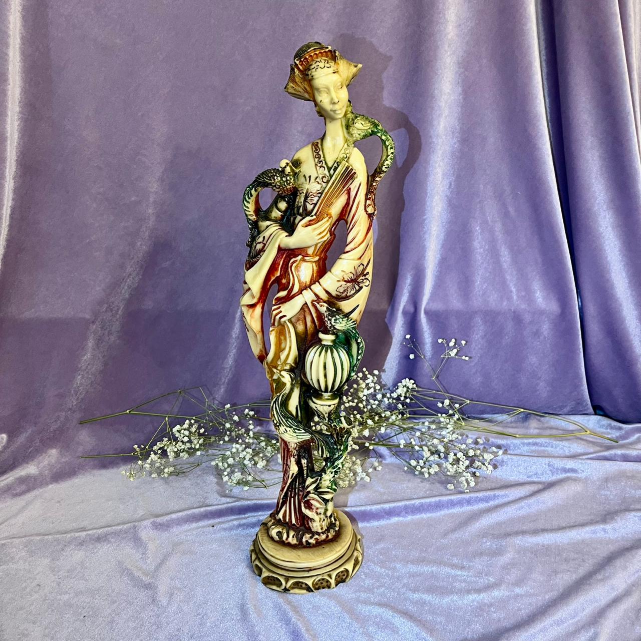 Pair Oriental Ladies with Phoenix Statues