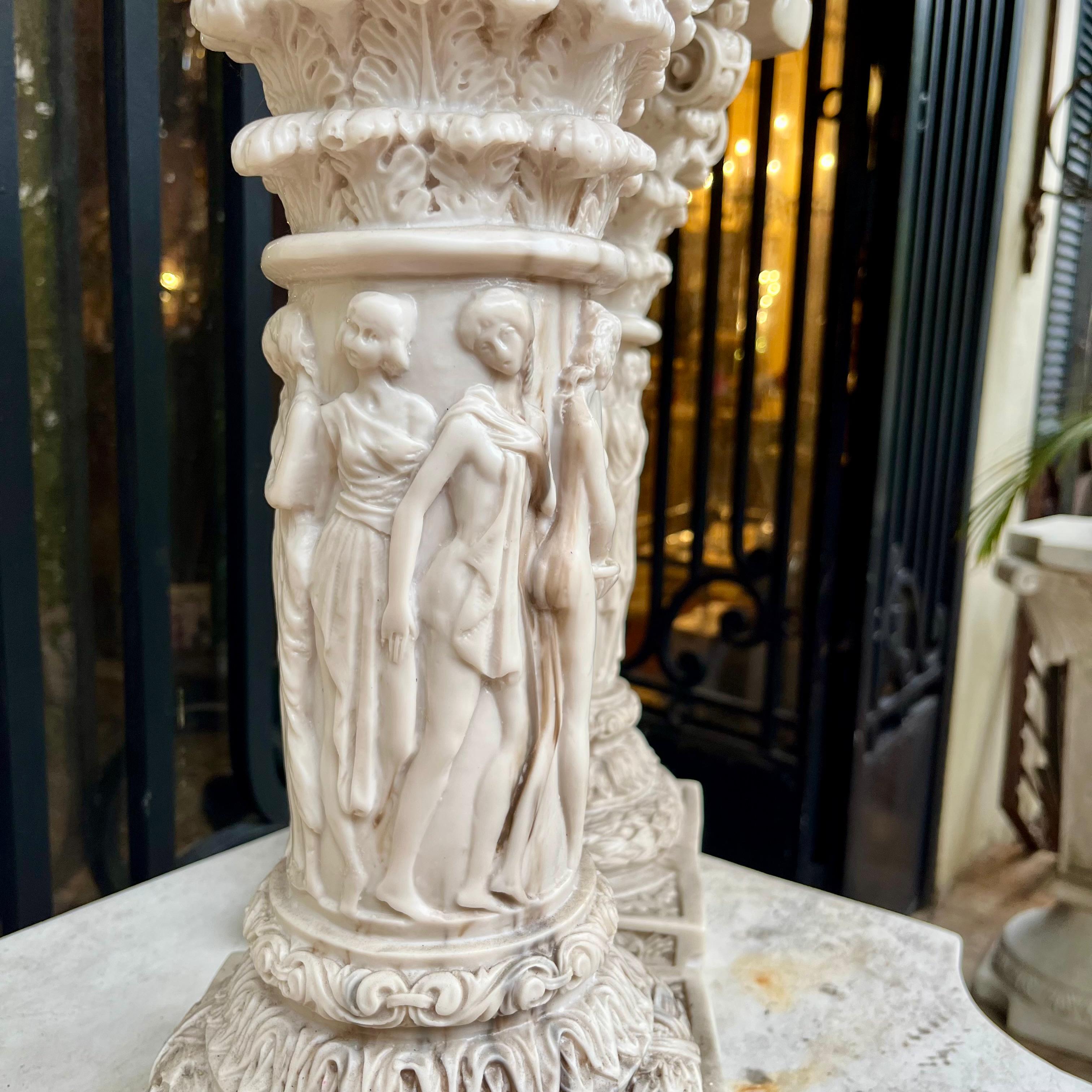 Pair Sculpted Marble Pedestals of the Graces