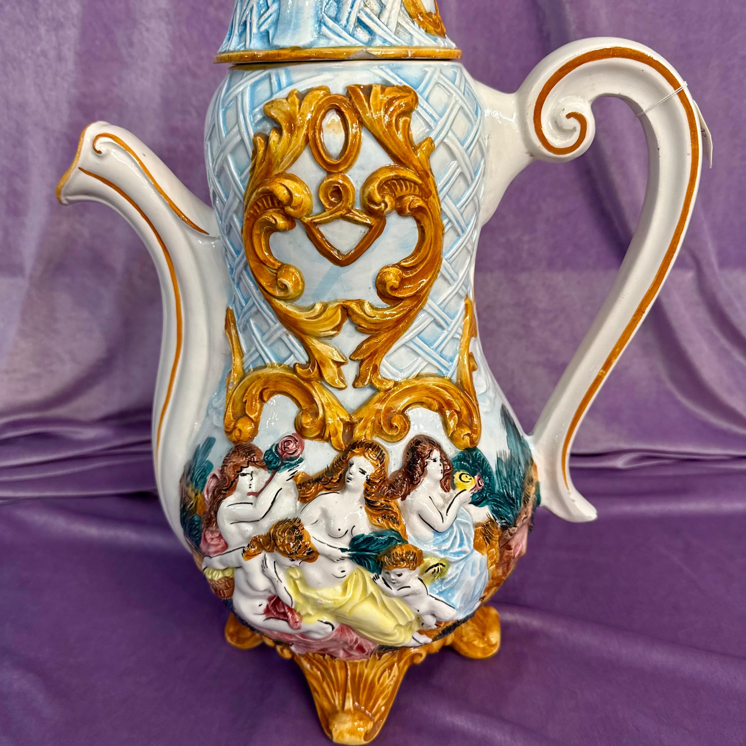 Capodimonte Tea Pot With Female and Cherub Figures