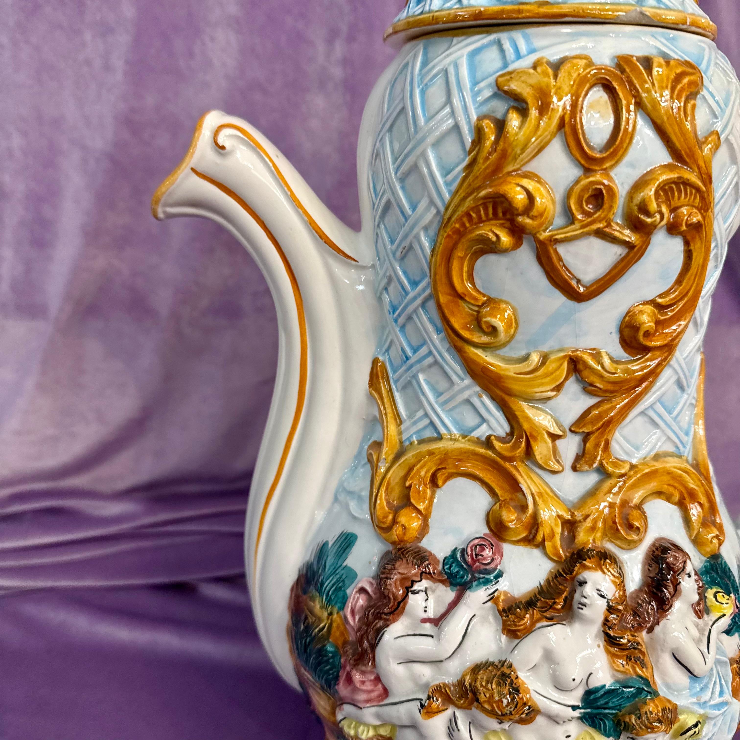 Capodimonte Tea Pot With Female and Cherub Figures