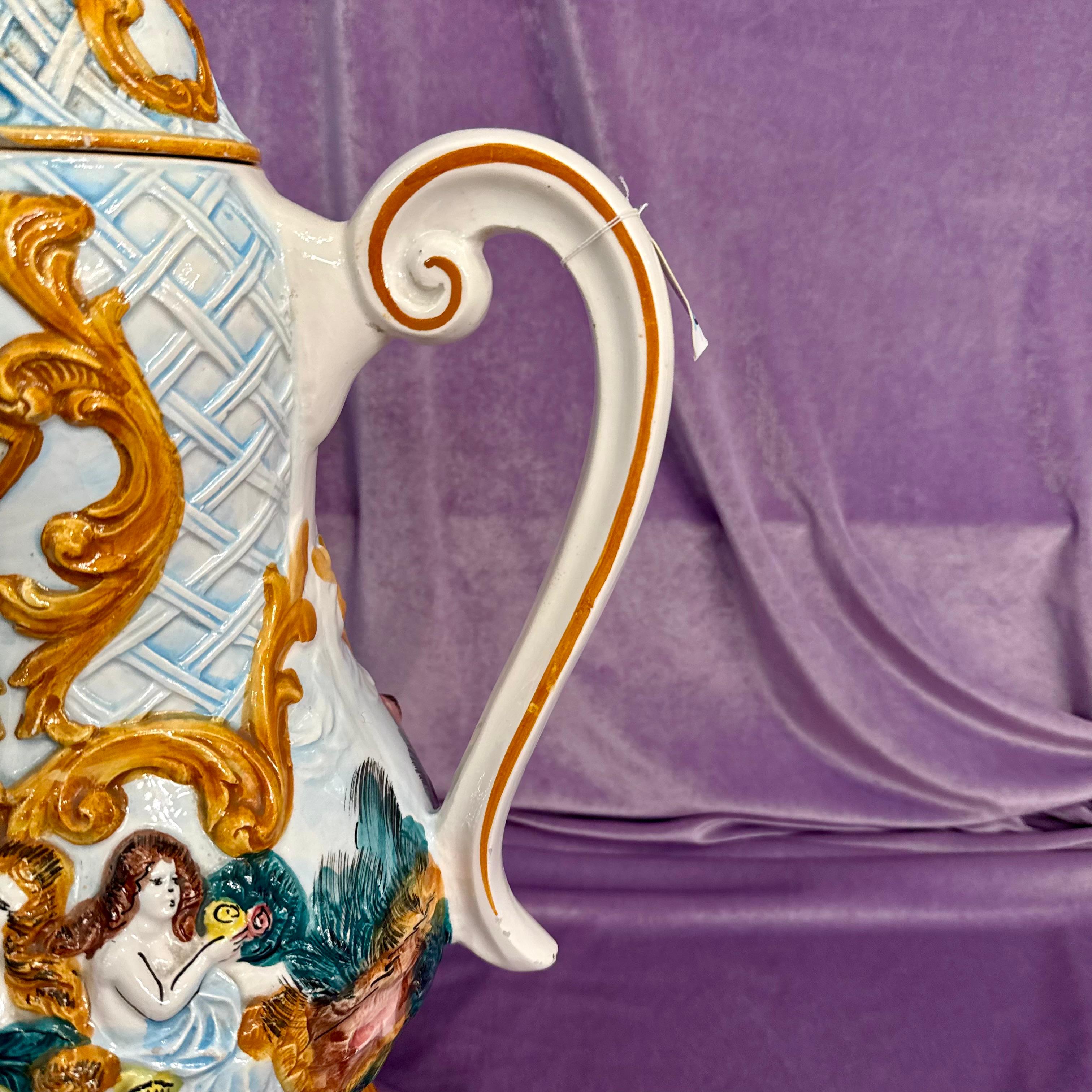 Capodimonte Tea Pot With Female and Cherub Figures