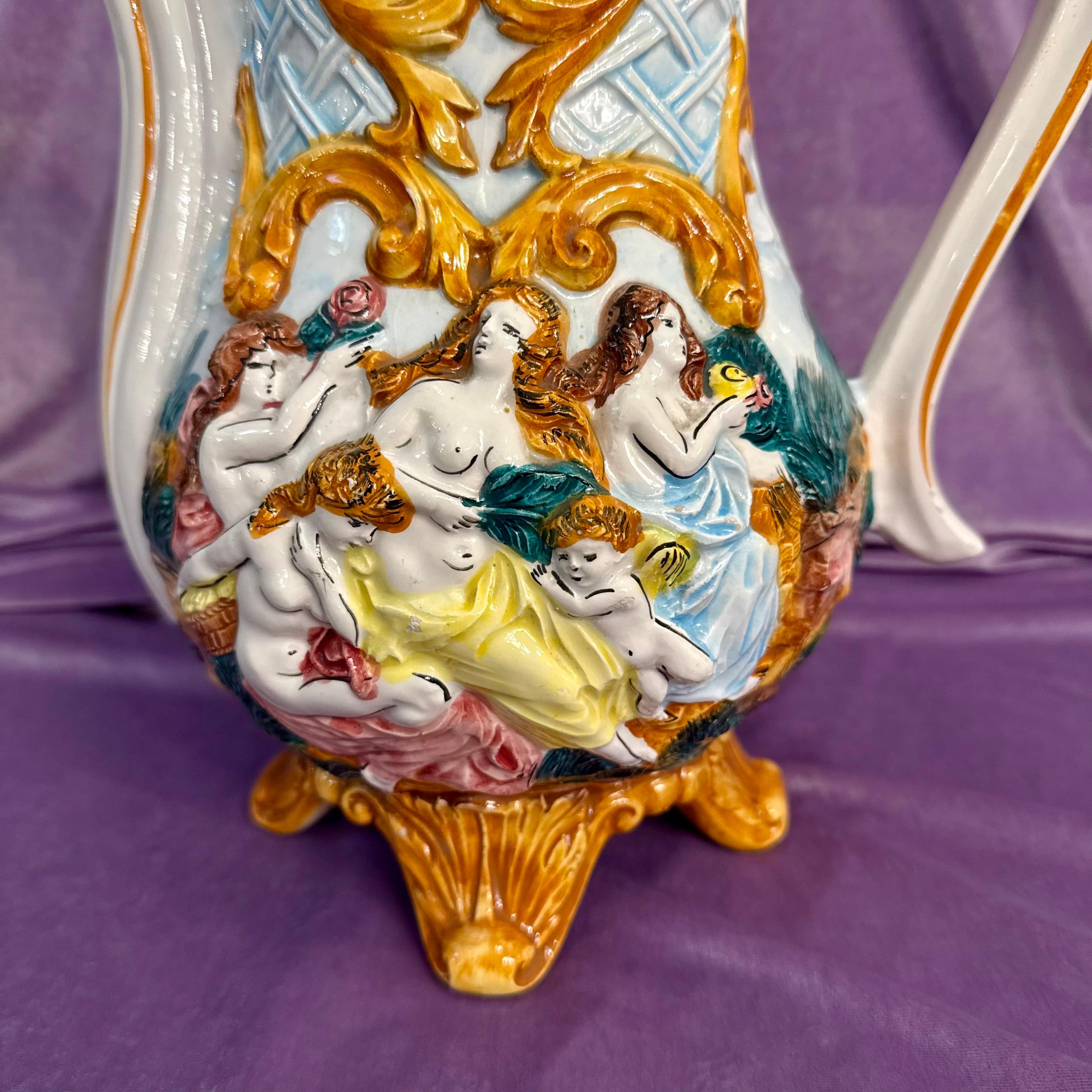 Capodimonte Tea Pot With Female and Cherub Figures