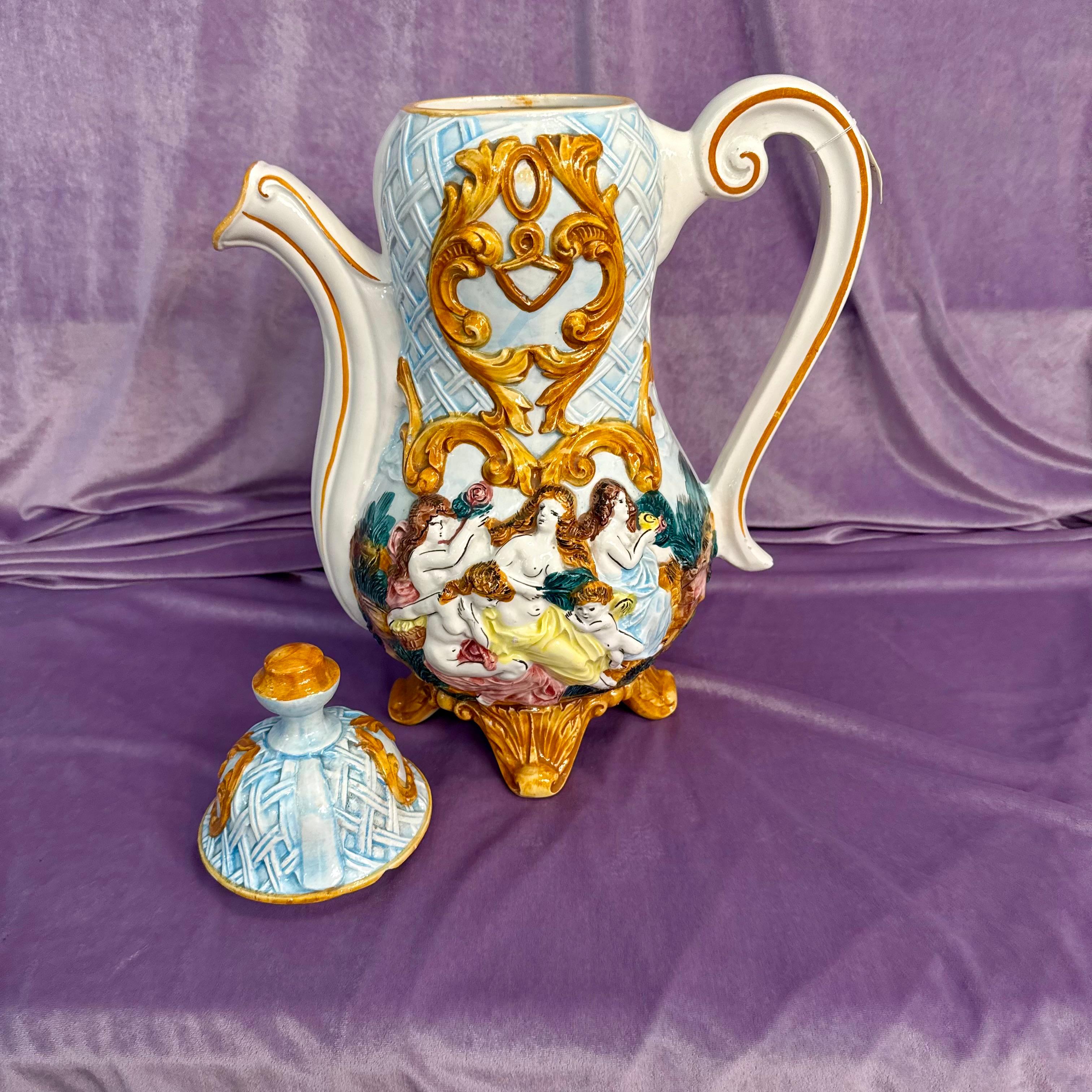 Capodimonte Tea Pot With Female and Cherub Figures