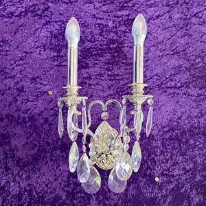 Nickel & Crystal Two Arm Sconce