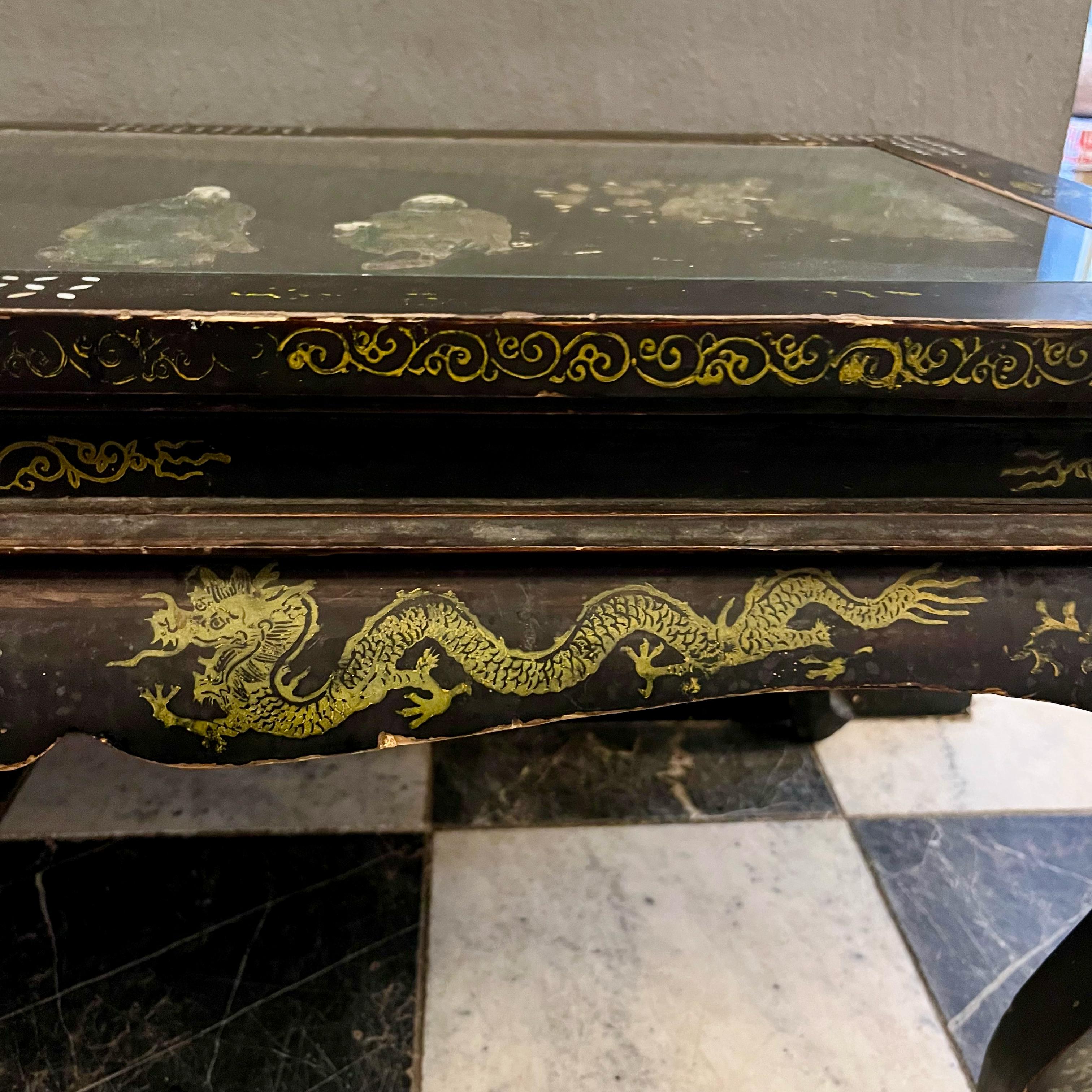 Japanese Lacquered Coffee Table with Hardstone Inlay, c.1950s