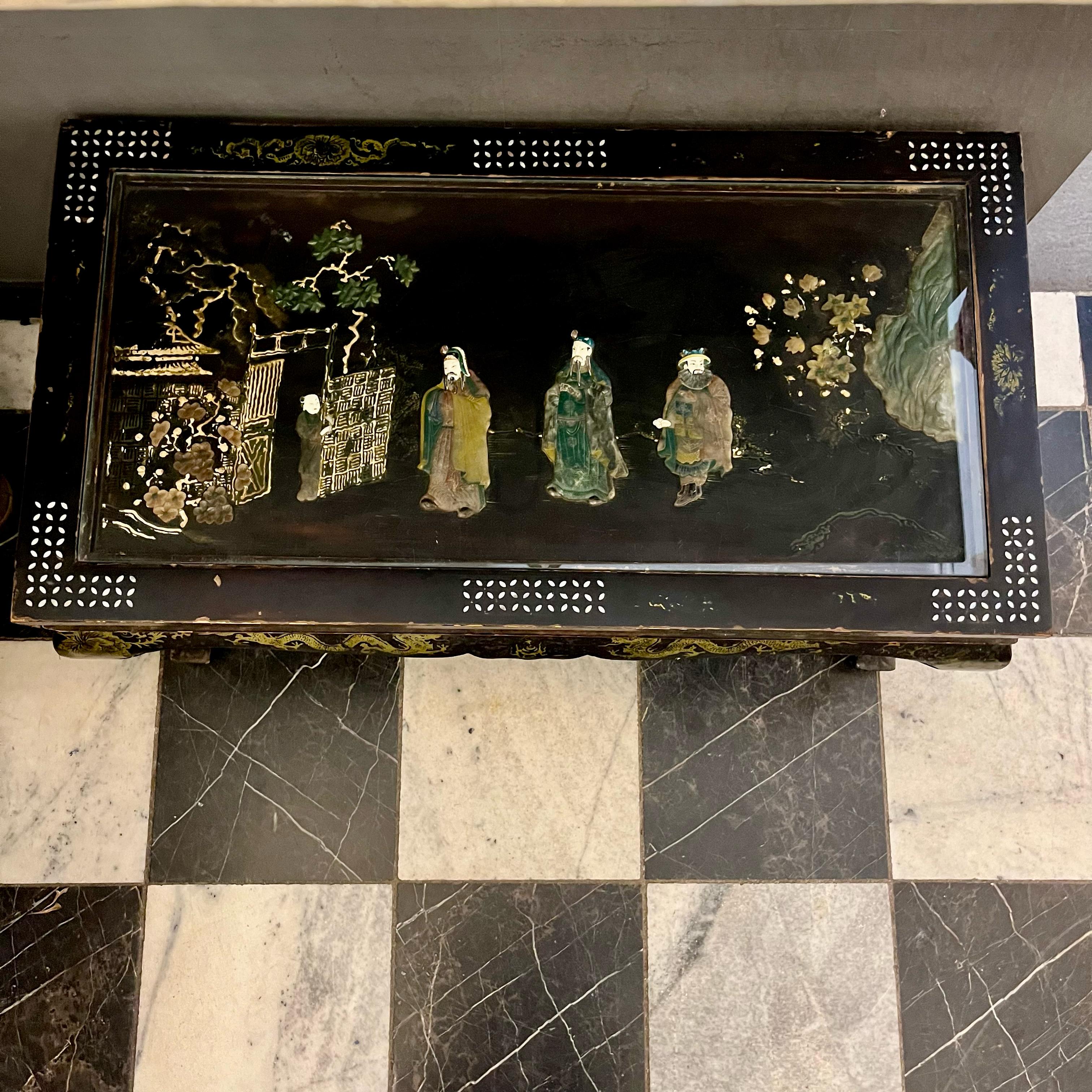 Japanese Lacquered Coffee Table with Hardstone Inlay, c.1950s