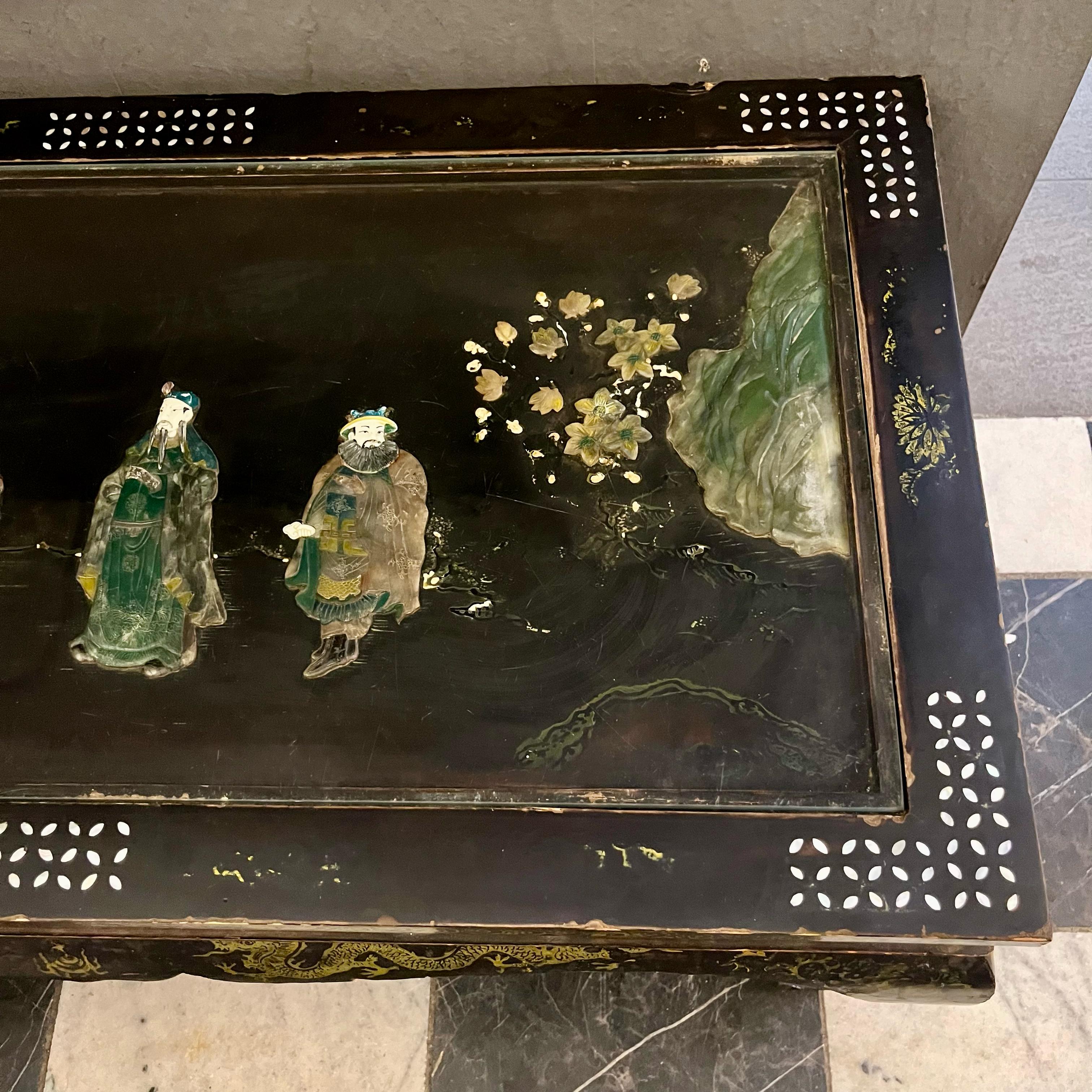 Japanese Lacquered Coffee Table with Hardstone Inlay, c.1950s