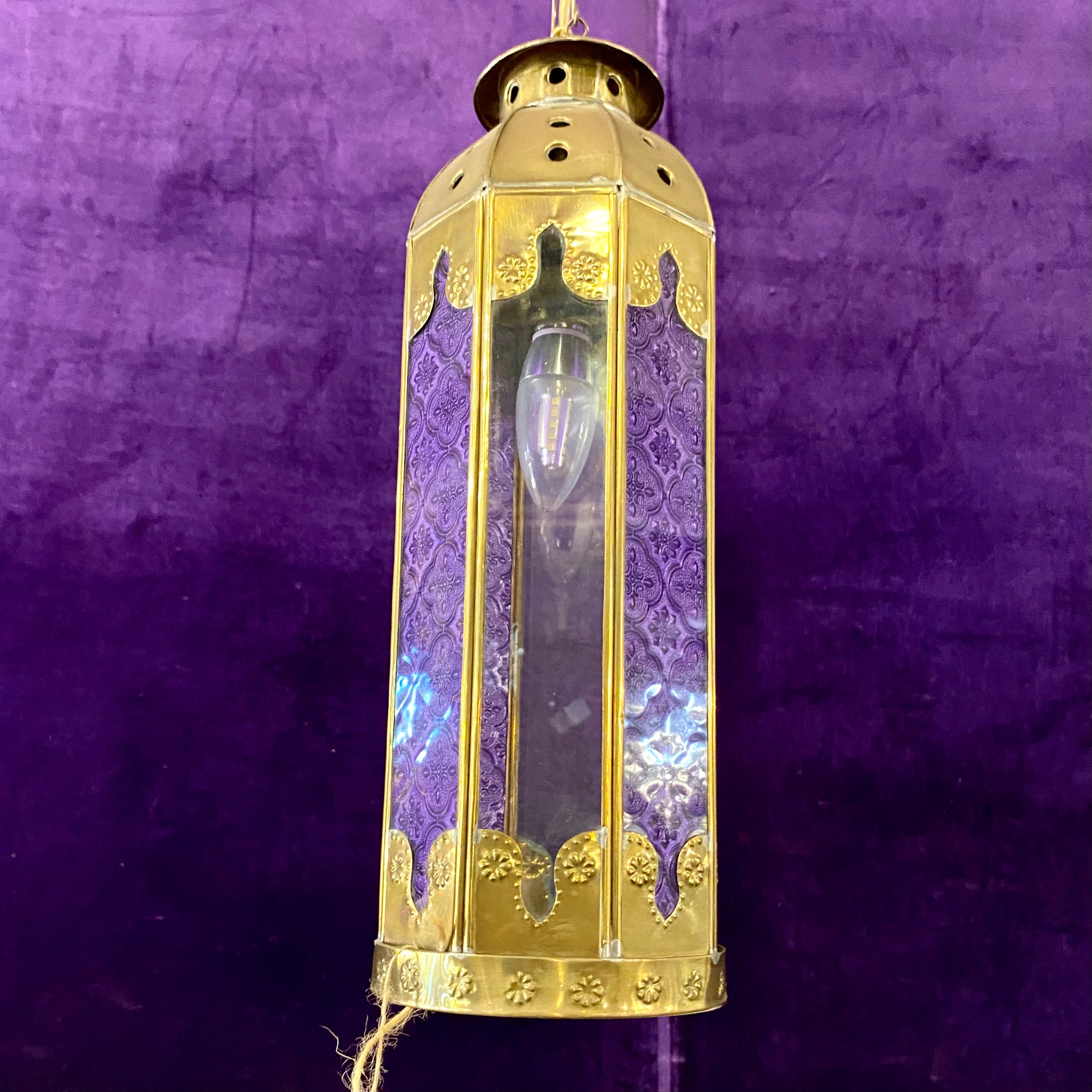 Moroccan Style Brass Lantern With Pressed Glass